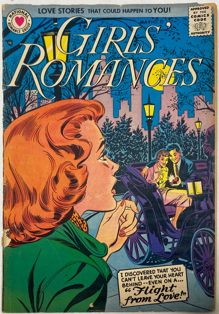 Girl's Romances 52 Comic Book: 1958, cover detached at bottom staple, please preview and see all photos for this lot
