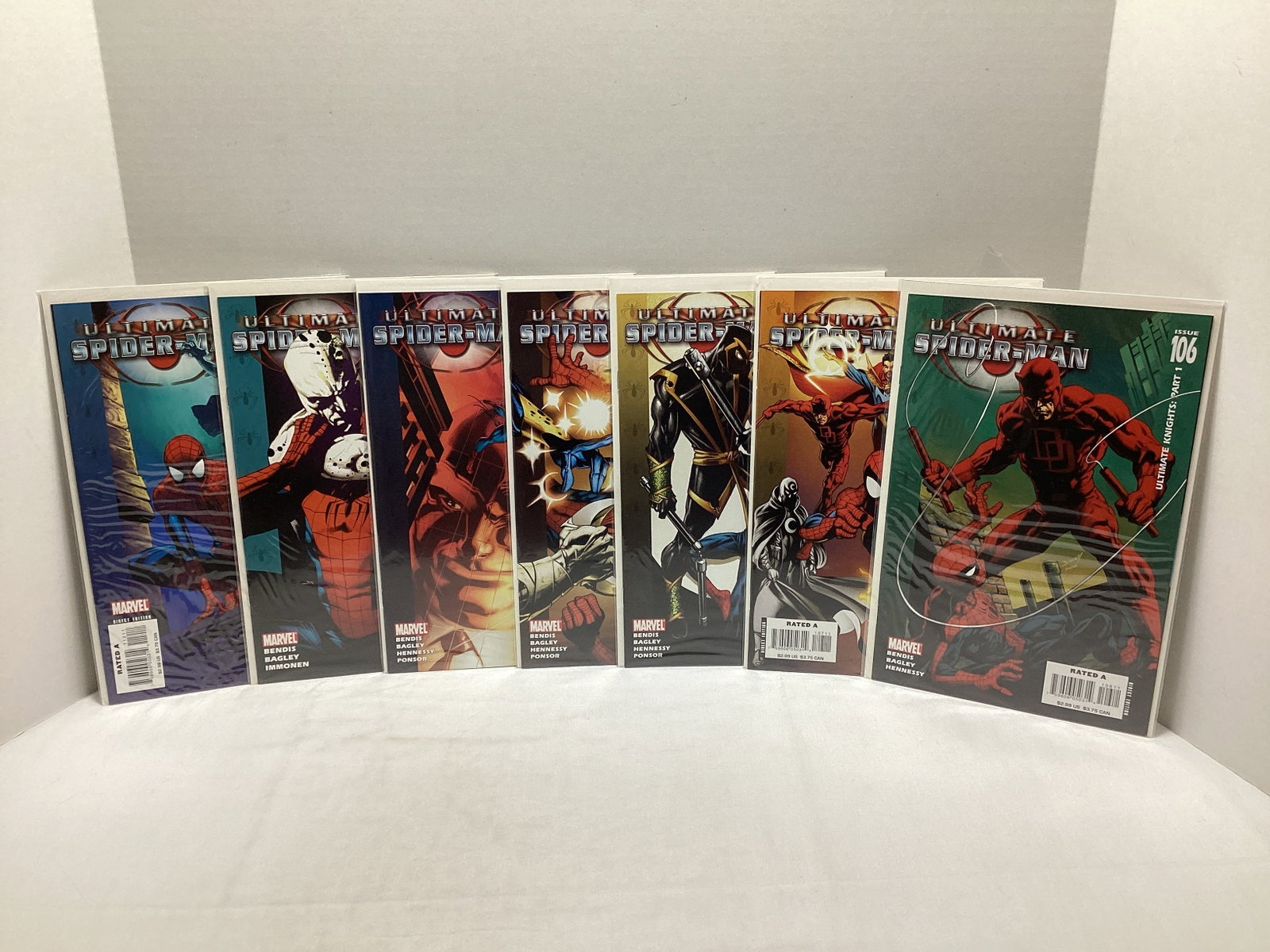 Seven Ultimate Spiderman Marvel Comic Books: .