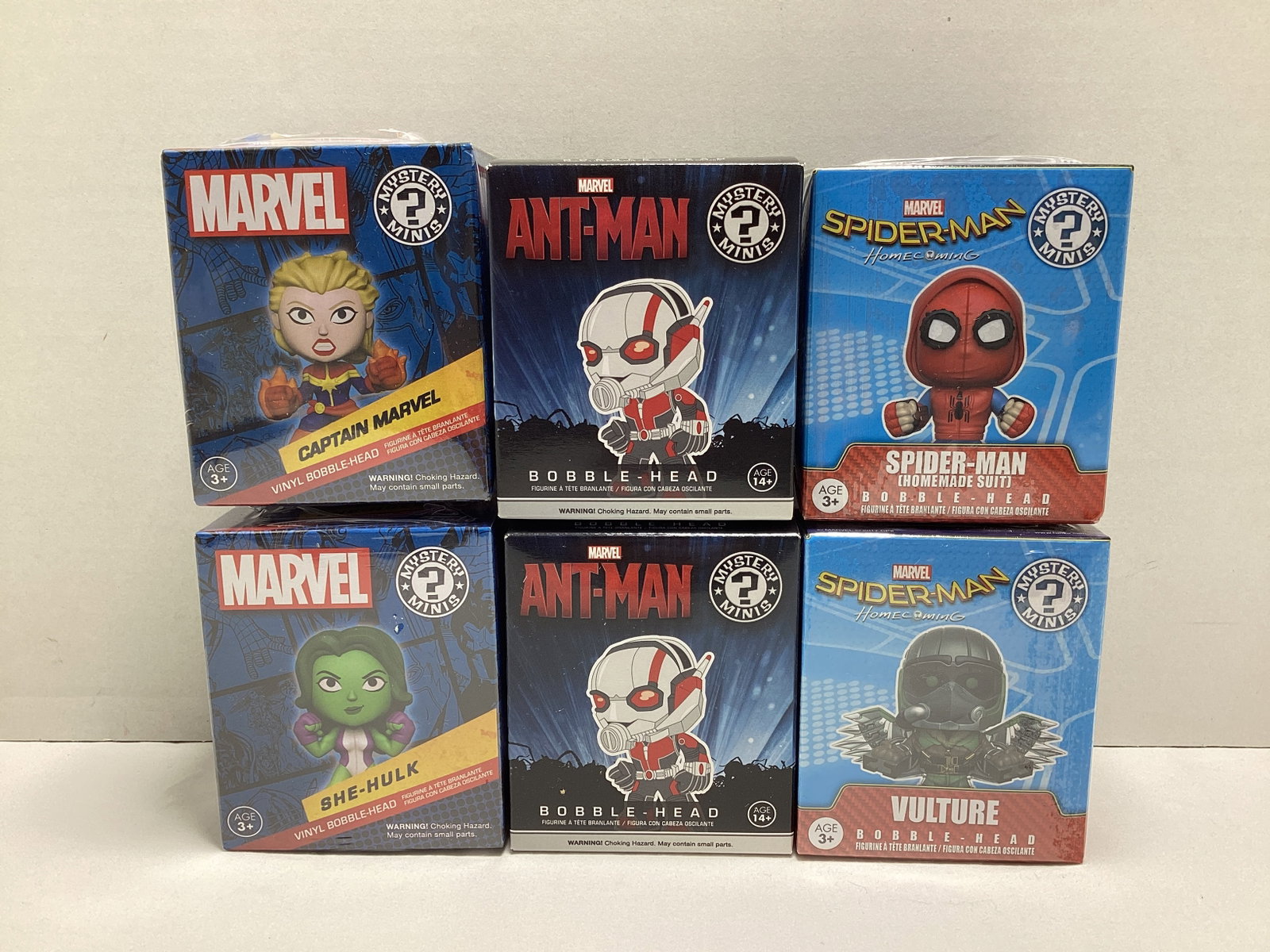 Six Marvel Collector Corps Funko Mystery Minis: .