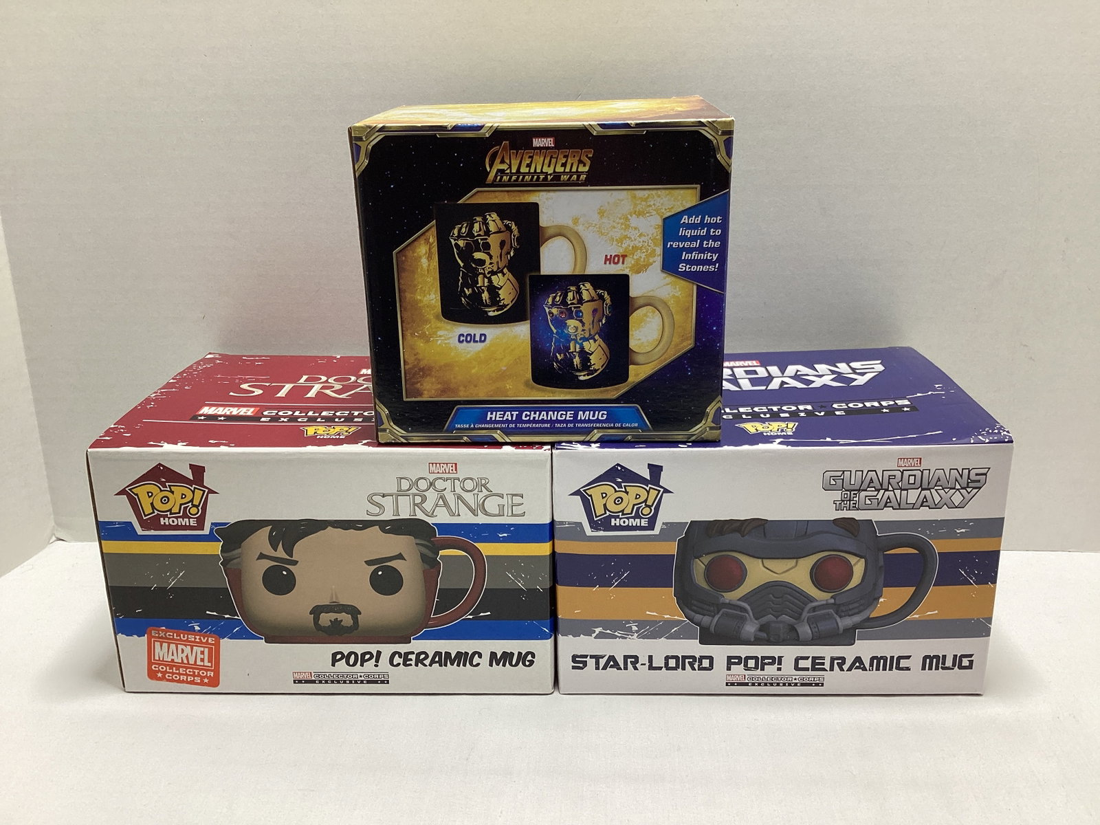 Three Marvel Collector Corps Funko Mugs: .