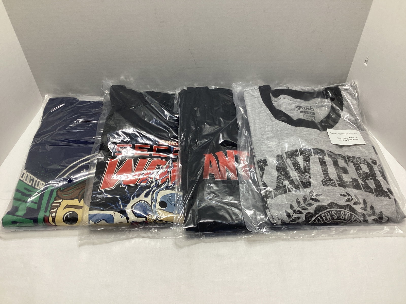 Four Medium Marvel Collector Corps Funko Pop T-Shirts: .