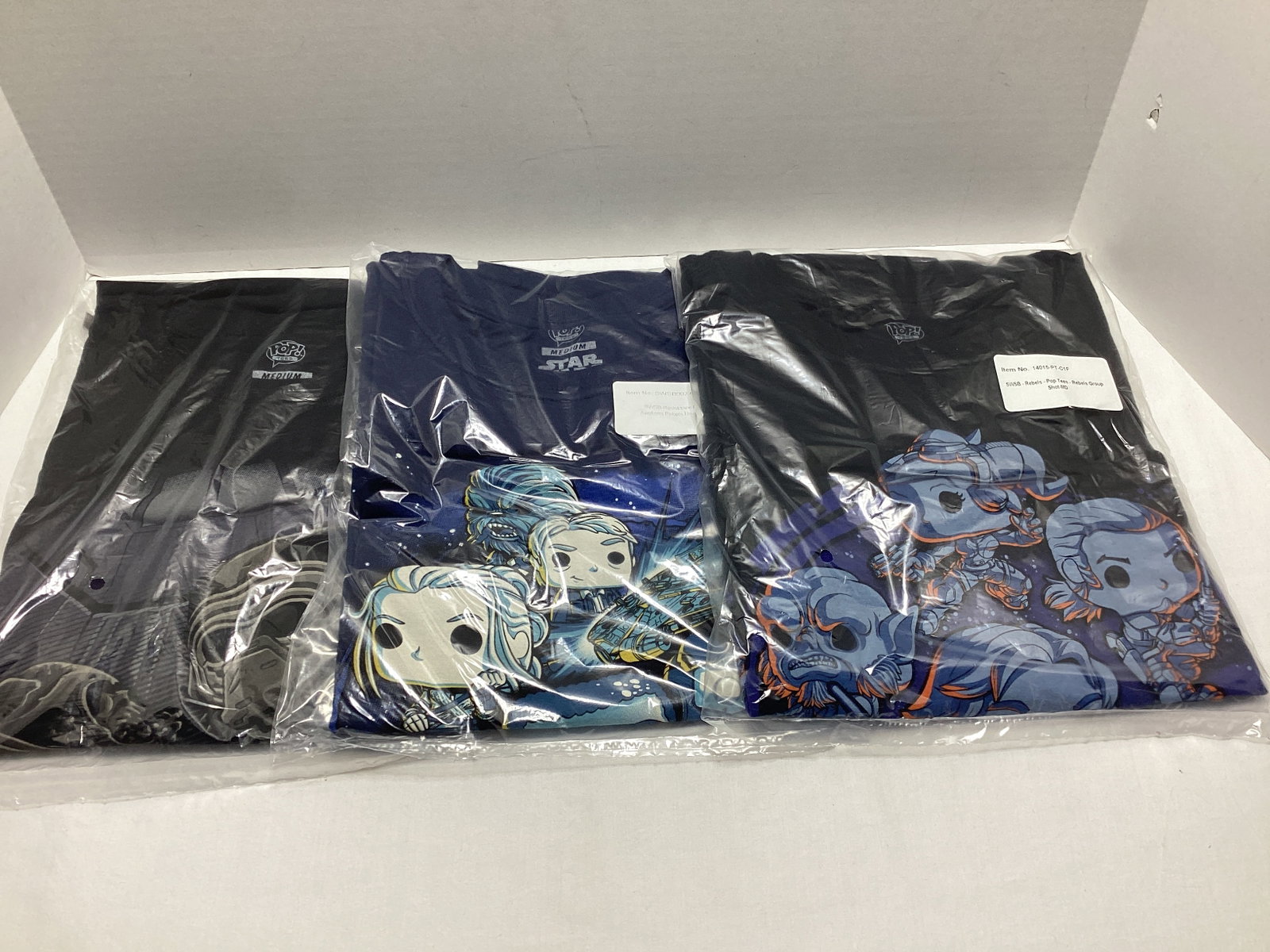 Three Medium Star Wars Smugglers Bounty Funko Pop T-Shirts: .