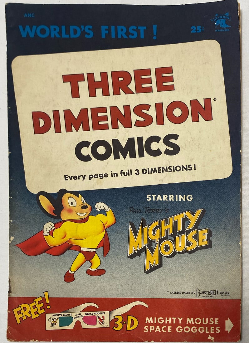 Three Dimension Comics 1 Mighty Mouse Comic Book: 1953, no glasses, Please Preview and see all photos for condition