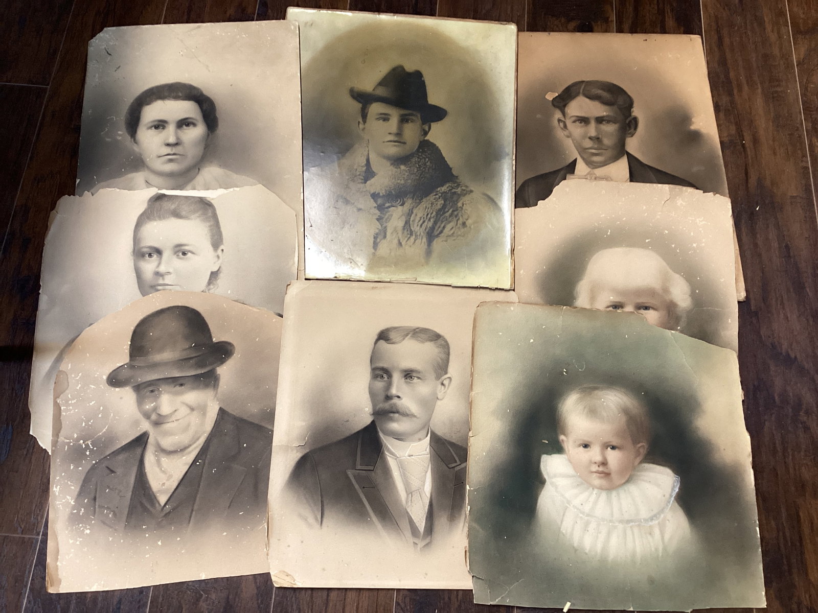Large Antique Portraits: largest is 16x20