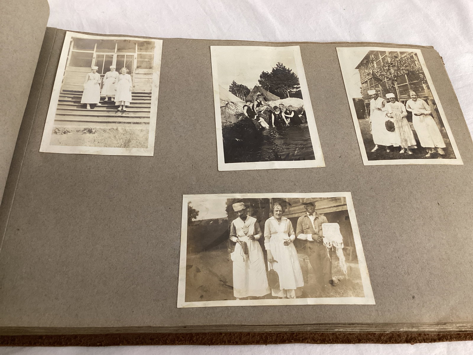 Antique Leather Covered Photo Album with Photos - 7