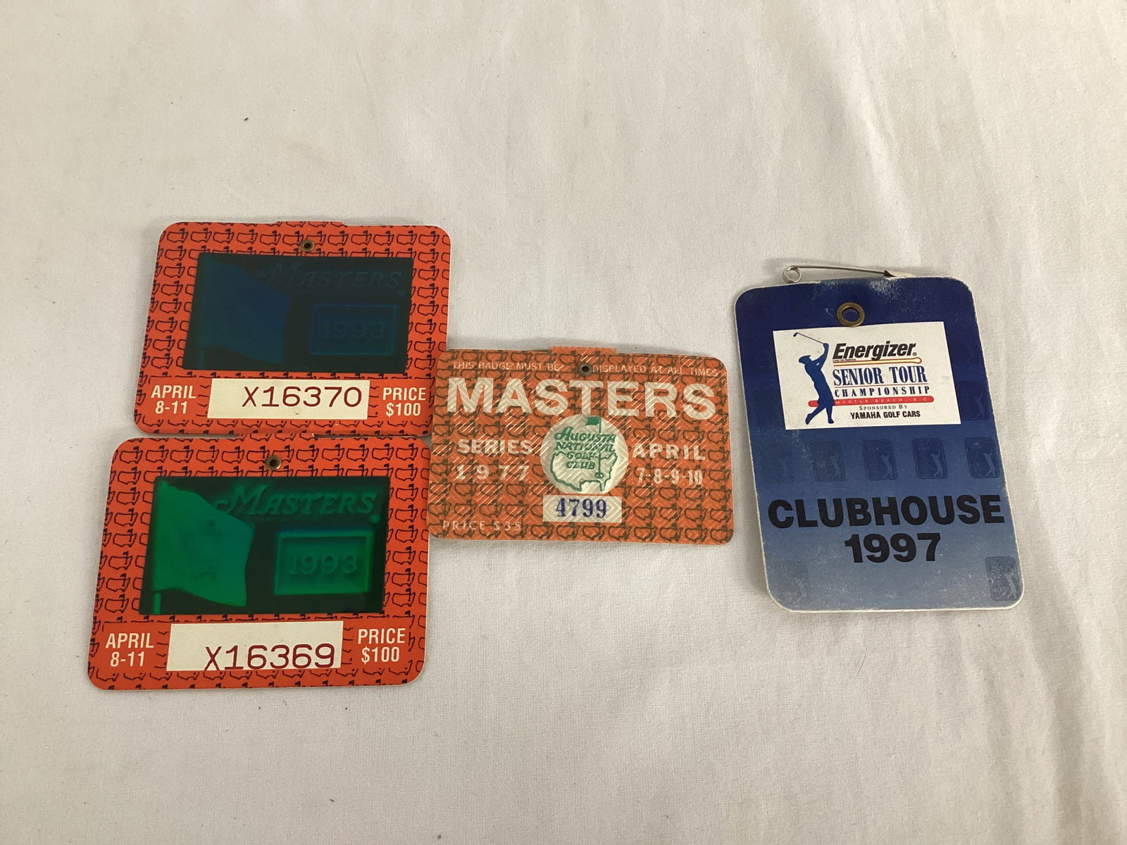 Augusta National Golf Club 1993 and 1997 Masters Badges and Myrtle Beach Senior Tour Badge: .