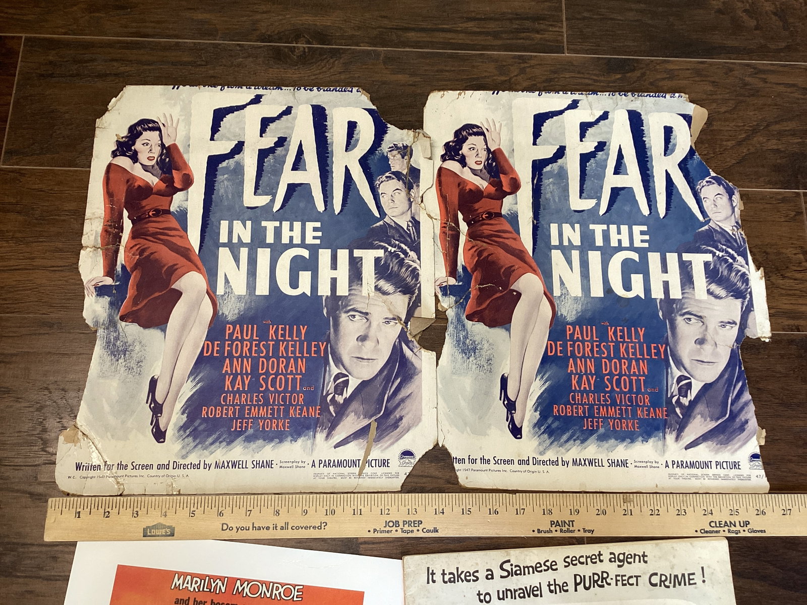 Two 1947 Fear in the Night Posters, Some Like it Hot Reprint Poster, That Darn Cat Magazine - 5