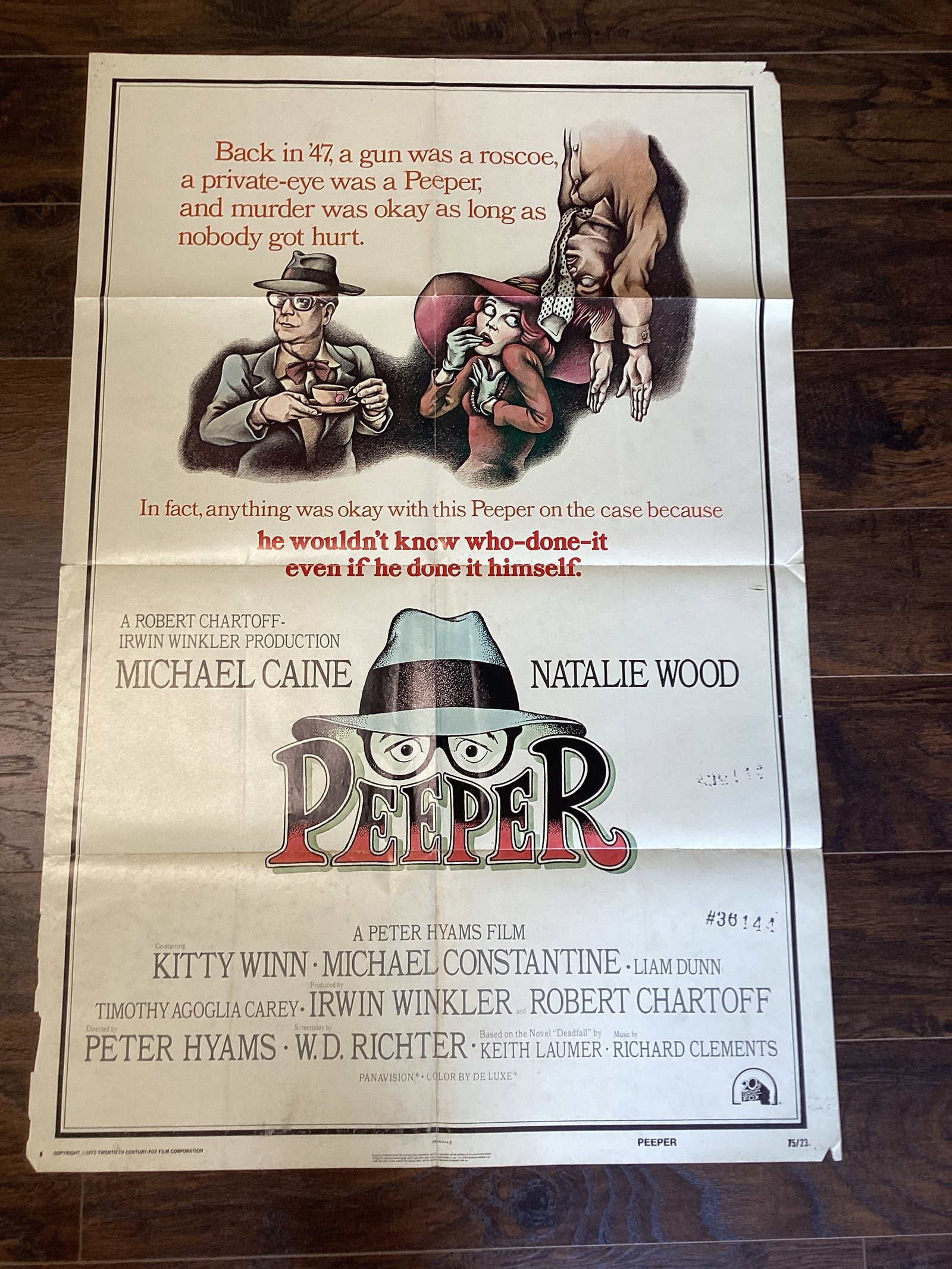 Folded "Peeper" Movie Poster: dated 1975, please preview for condition, 27" w x 41" h