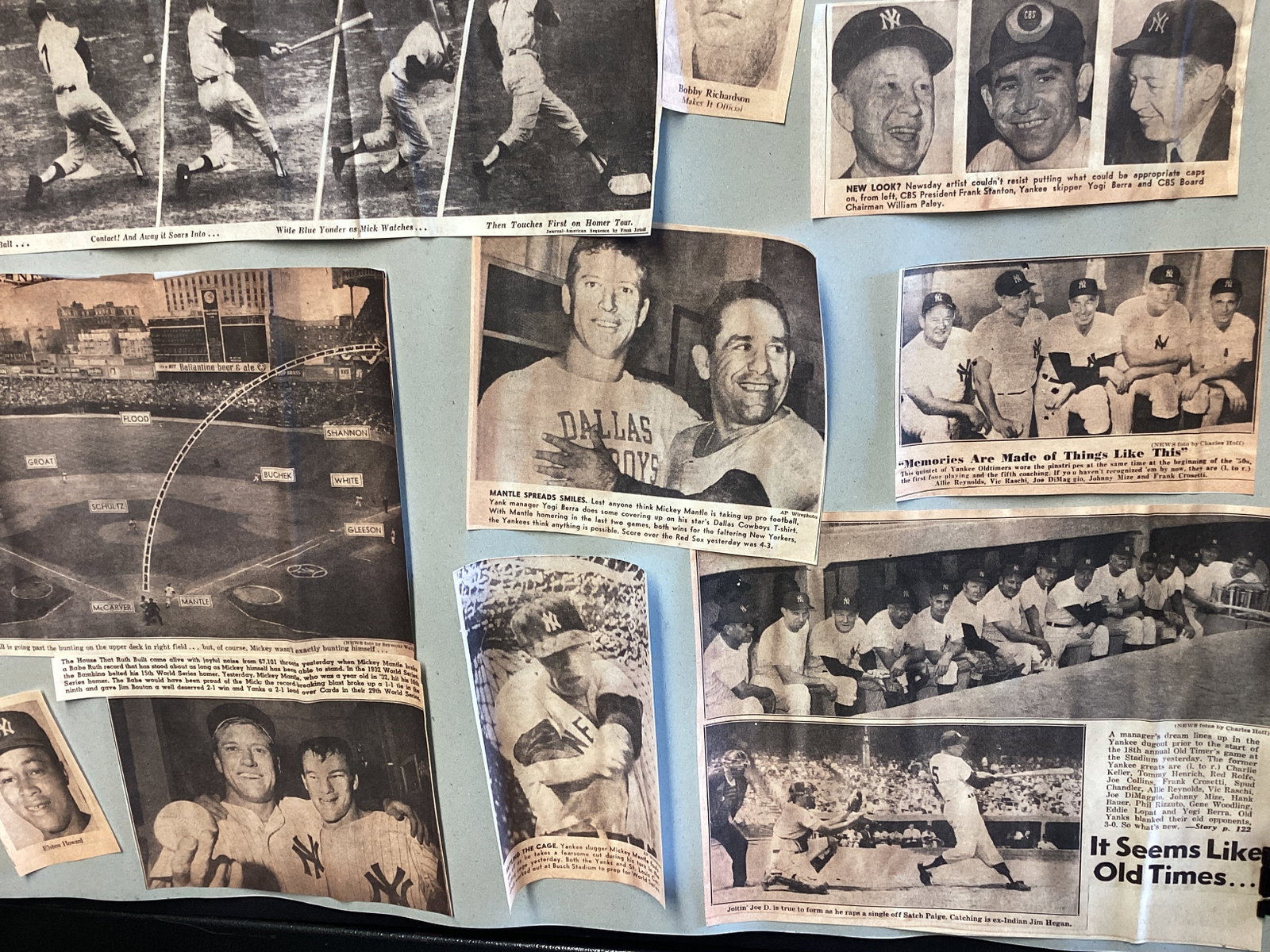 New York Yankees Baseball Newspaper Clippings Affixed to Poster with Whitey Ford Signed Paper - 6