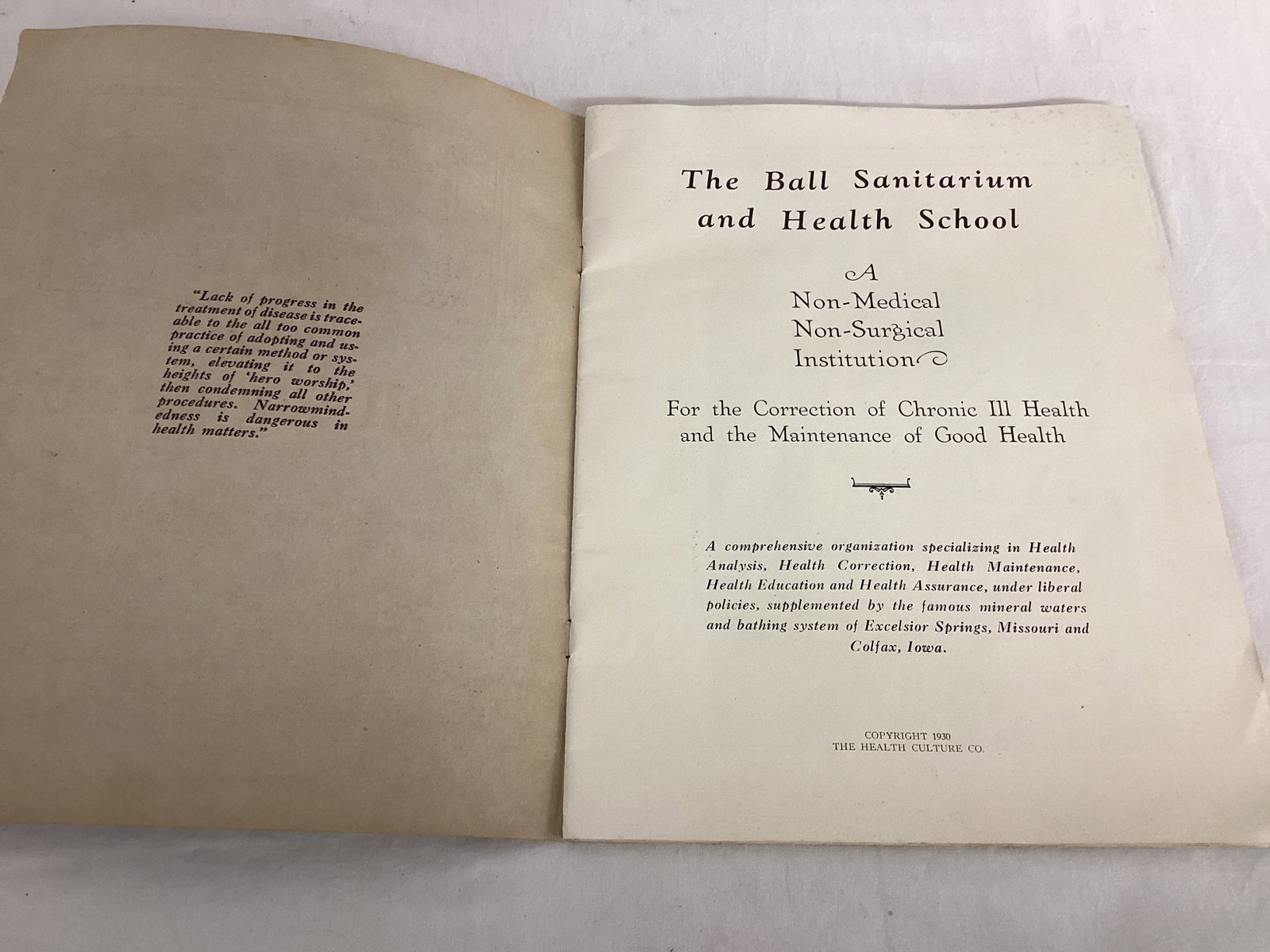1930 The Ball Sanitarium & Health School Brochure Book - 2