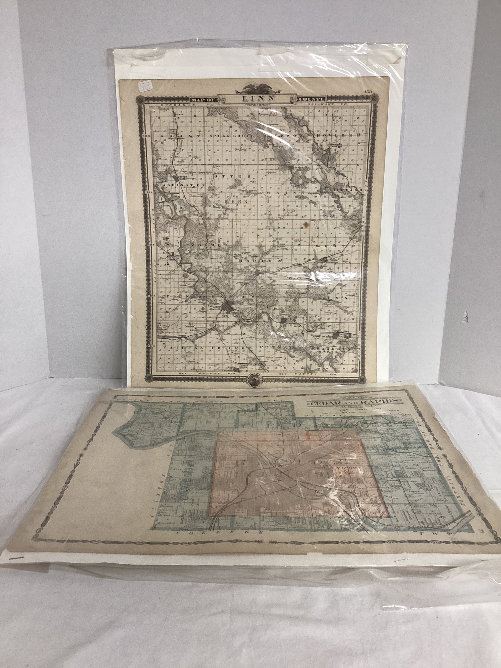 Two Linn County Iowa Maps: 18 1/4" x 15" and 14 1/2" x 17 1/2"
