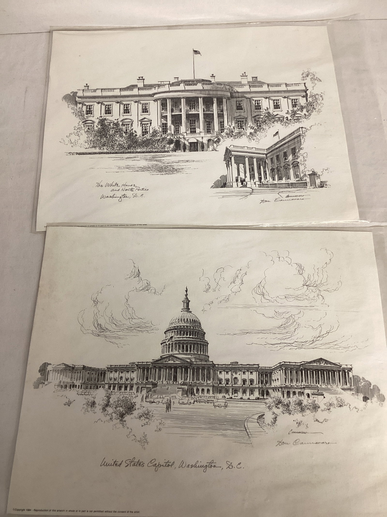 Don Cannavaro Signed White House and Capitol Prints: 14" w x 11" h