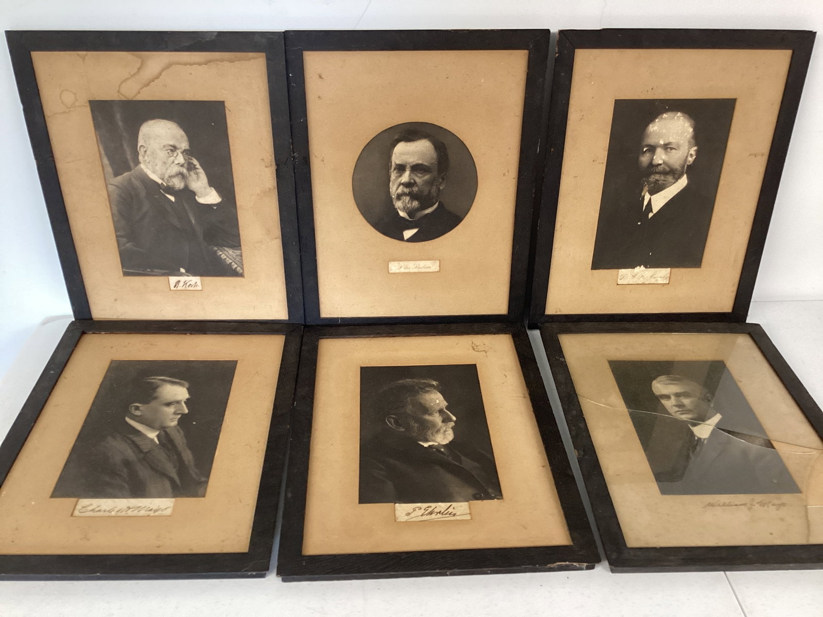 Antique Framed Portraits: 13 3/4" x 17 1/2", only one has glass and it is broken, shipping unavailable on this lot
