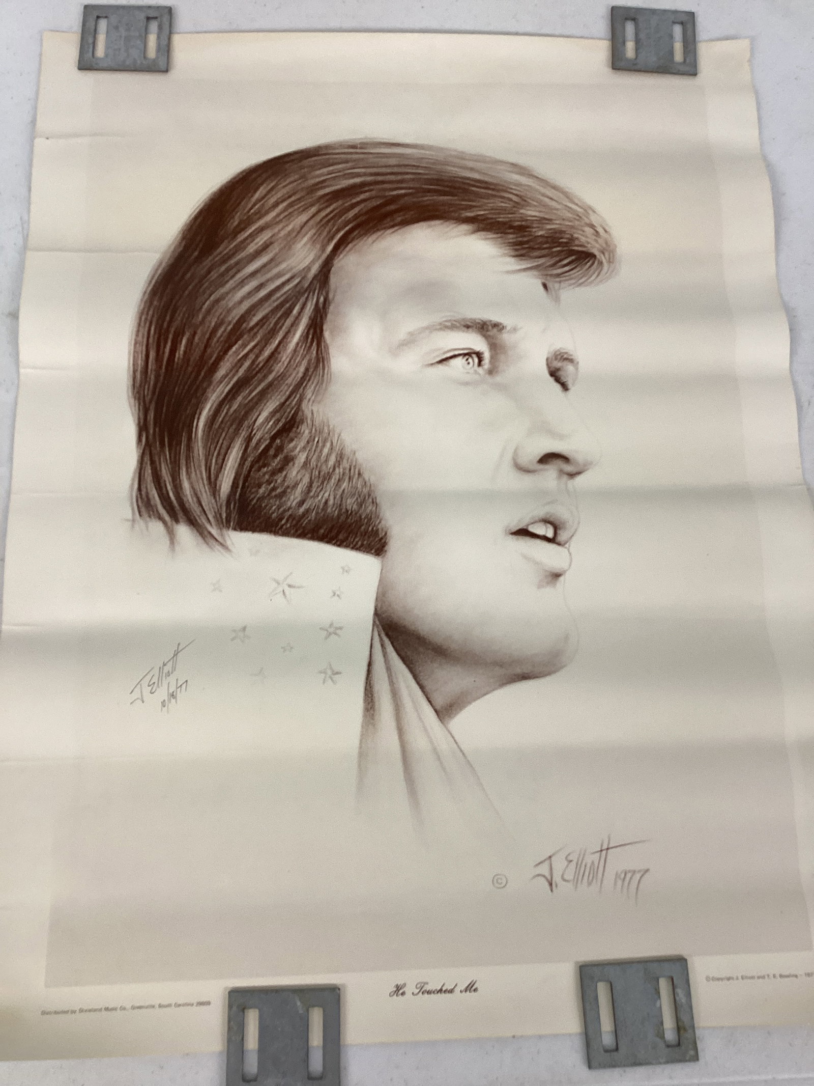 Signed J. Elliott "He Touched Me" Elvis Portrait: 19" w x 25" h
