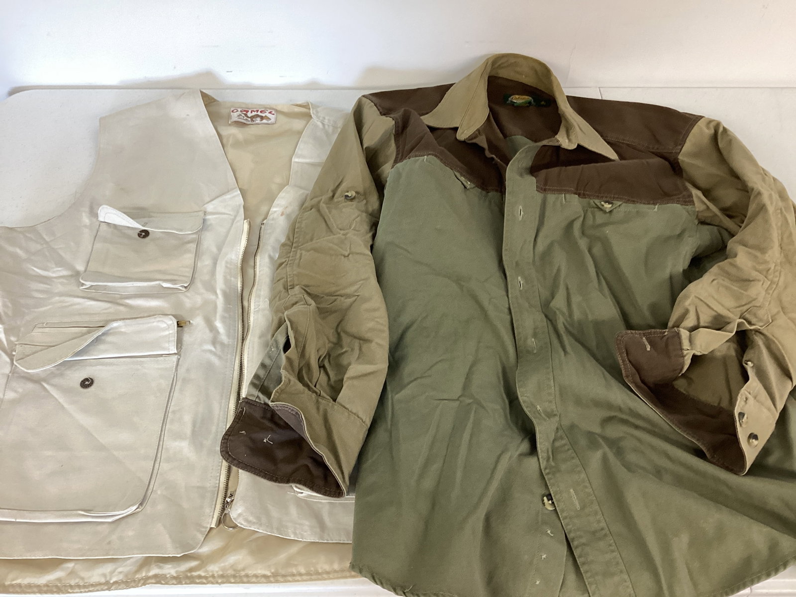 Camel Fishing Vest and Cabela's Long Sleeve Shirt: .