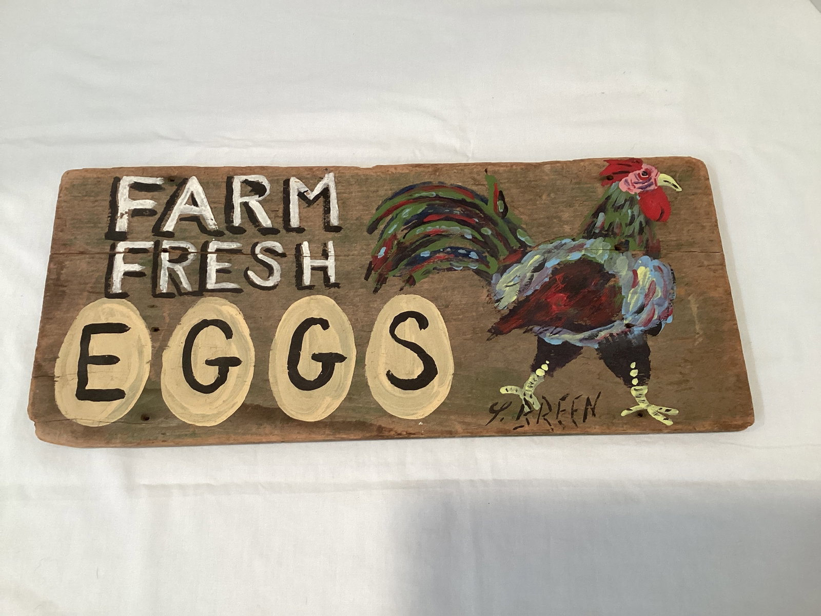 Farm Fresh Eggs Hand Painted Wood Sign: 16" w x 7" h