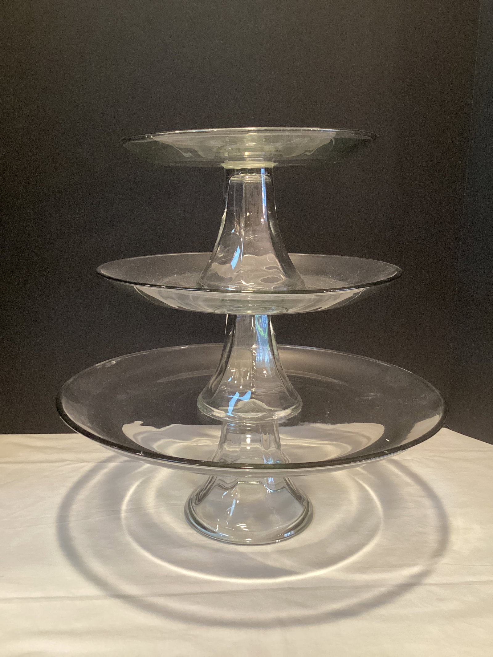 Anchor Hocking Three Piece Tiered Platter Set: 13" h overall, 13" to 8" diameter