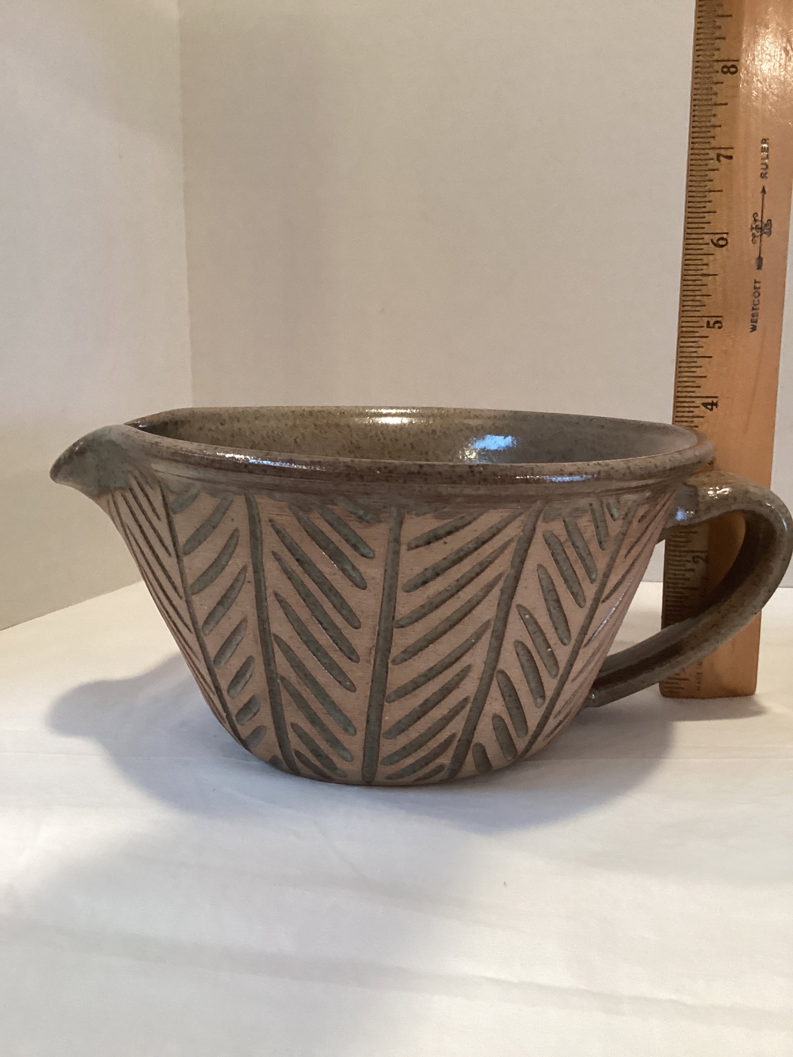 Signed Pottery Spoon Rest, Batter Bowl, and Baking Pan - 4