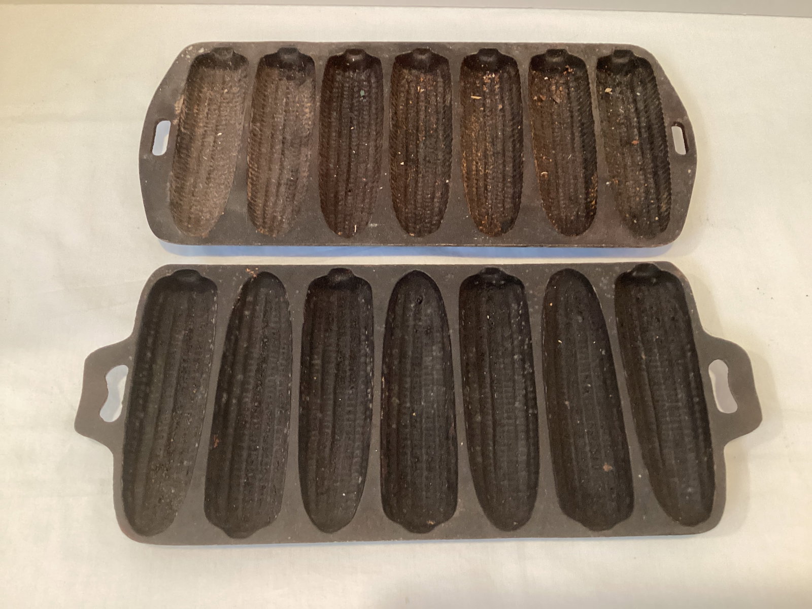 Two Cast Iron Cornbread Corn Stick Pans: 12 1/2" L