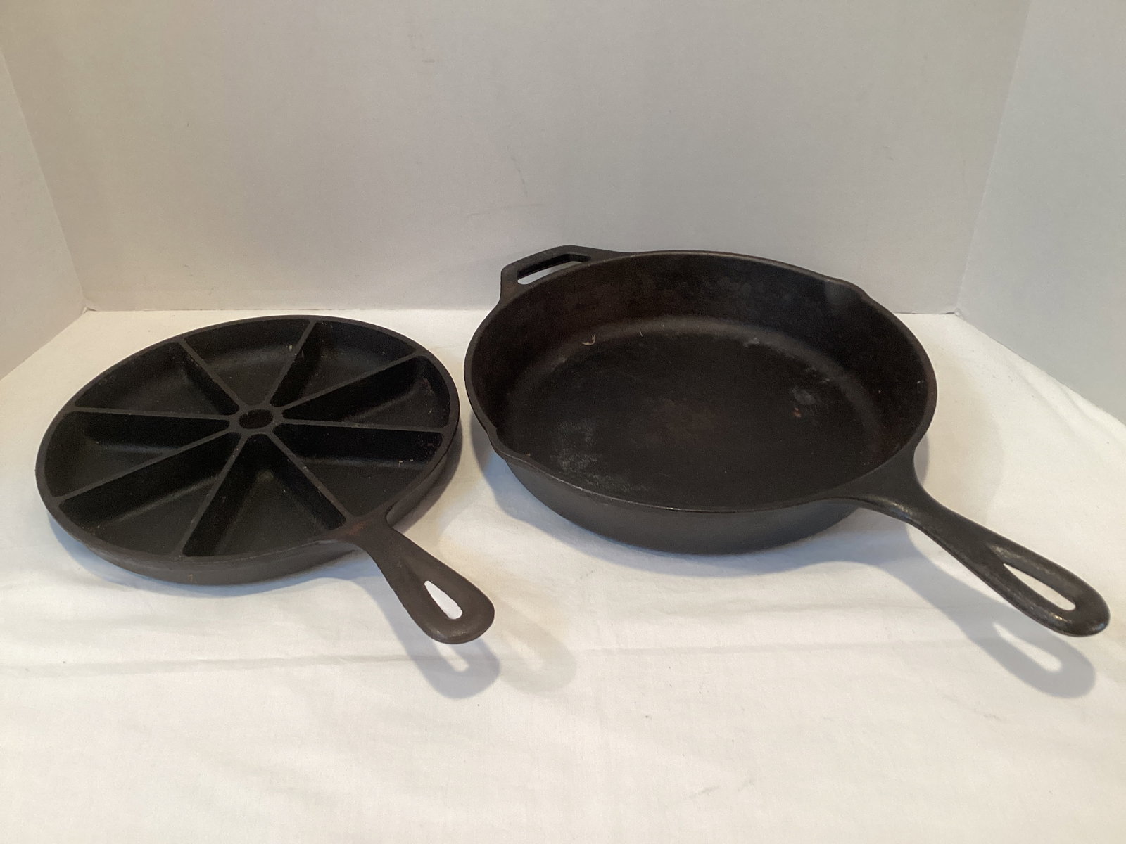 Lodge Cast Iron Skillet and Divided Cornbread Pan: 9" and 10 1/2" diameter