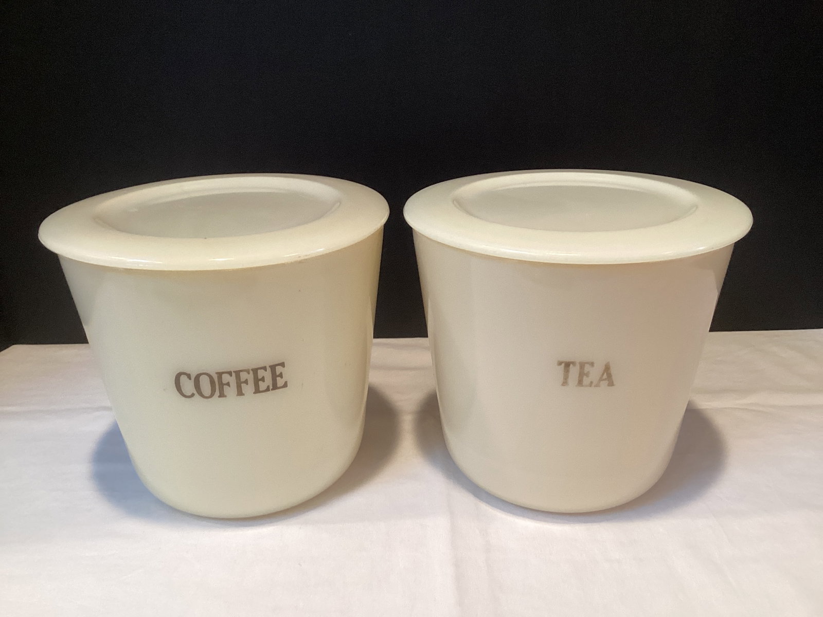 McKee Custard Glass Coffee and Tea Canisters: 5 3/4" h