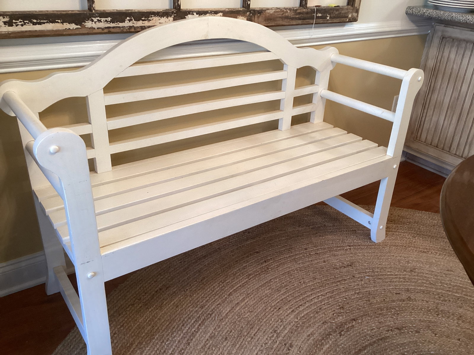 Wood Bench: 53" w x 18" d x 36" h, shipping unavailable for this lot