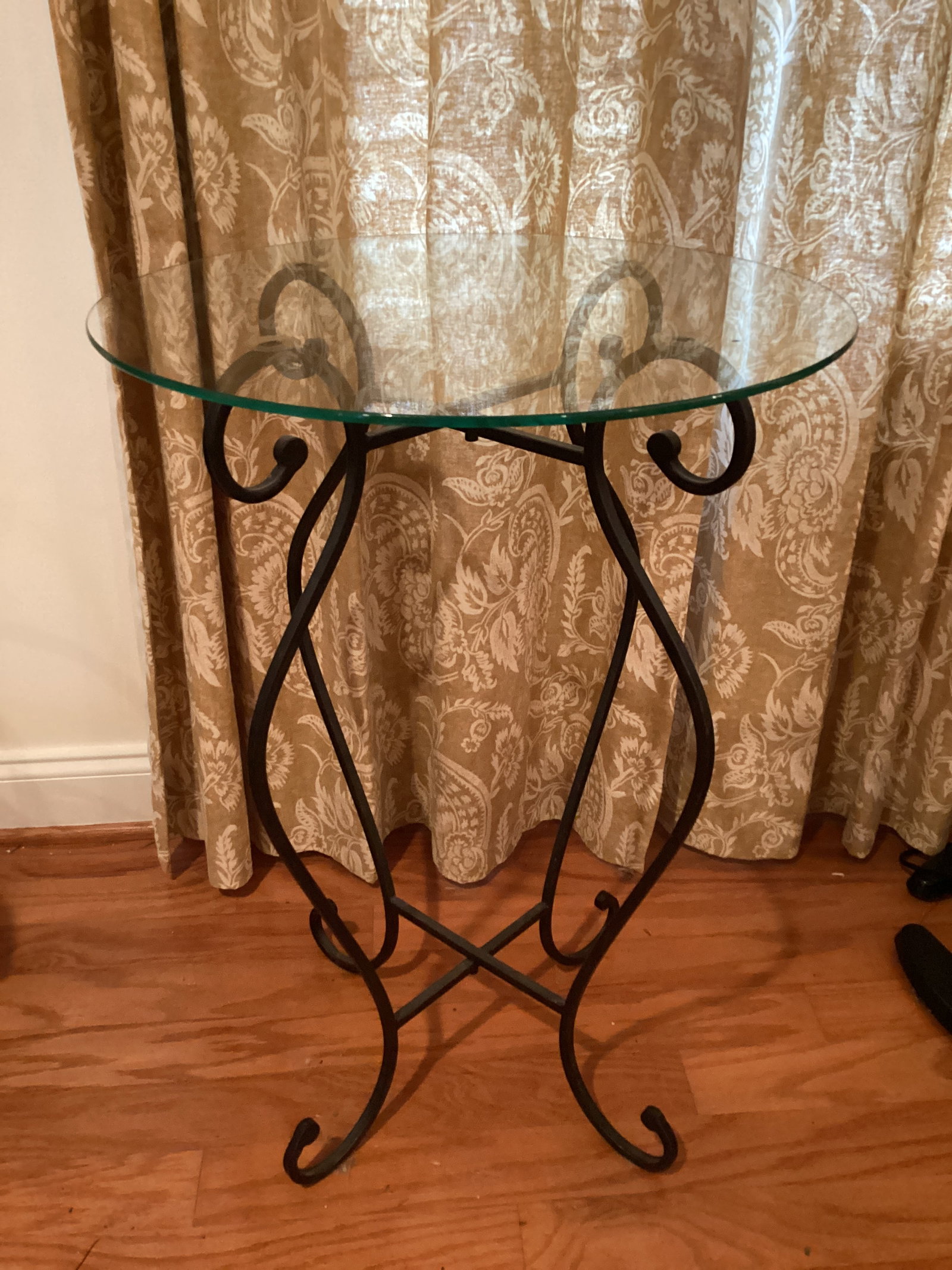 Metal Accent Table with Glass Top: 29" h, 20" diameter, shipping unavailable for this lot