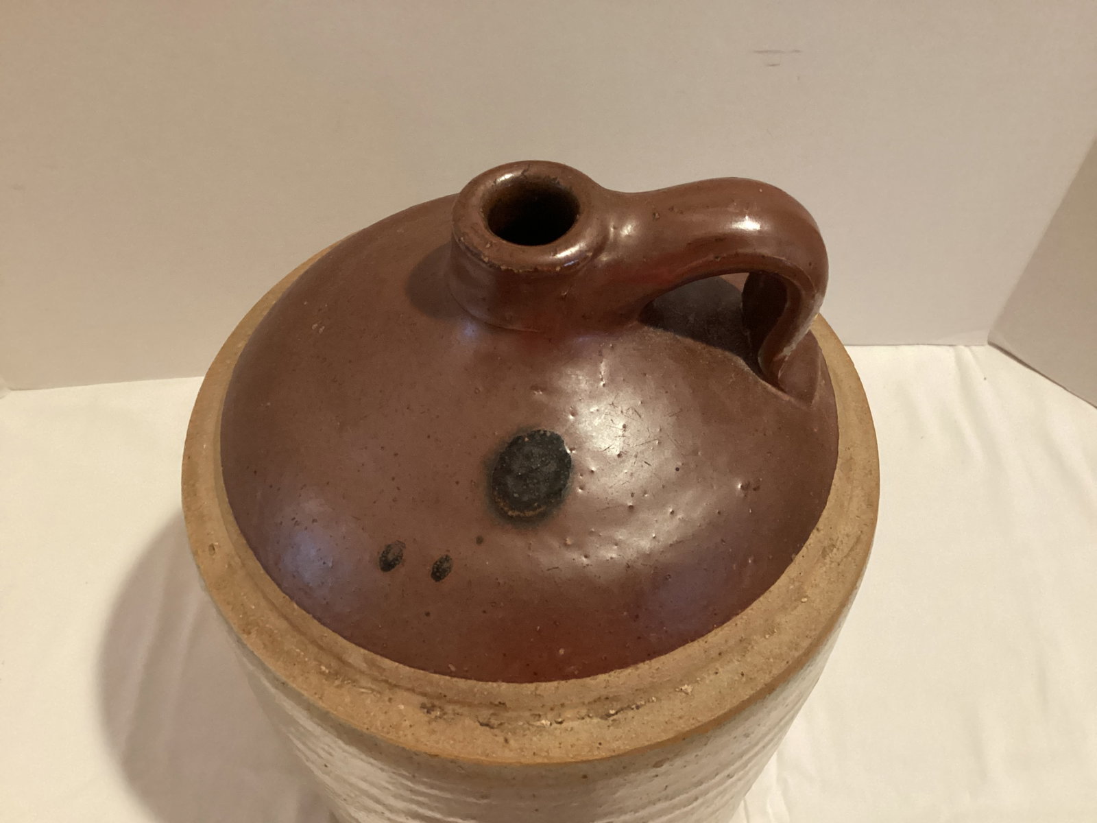 Antique Brown and Tan Glazed Stoneware Jug - 2