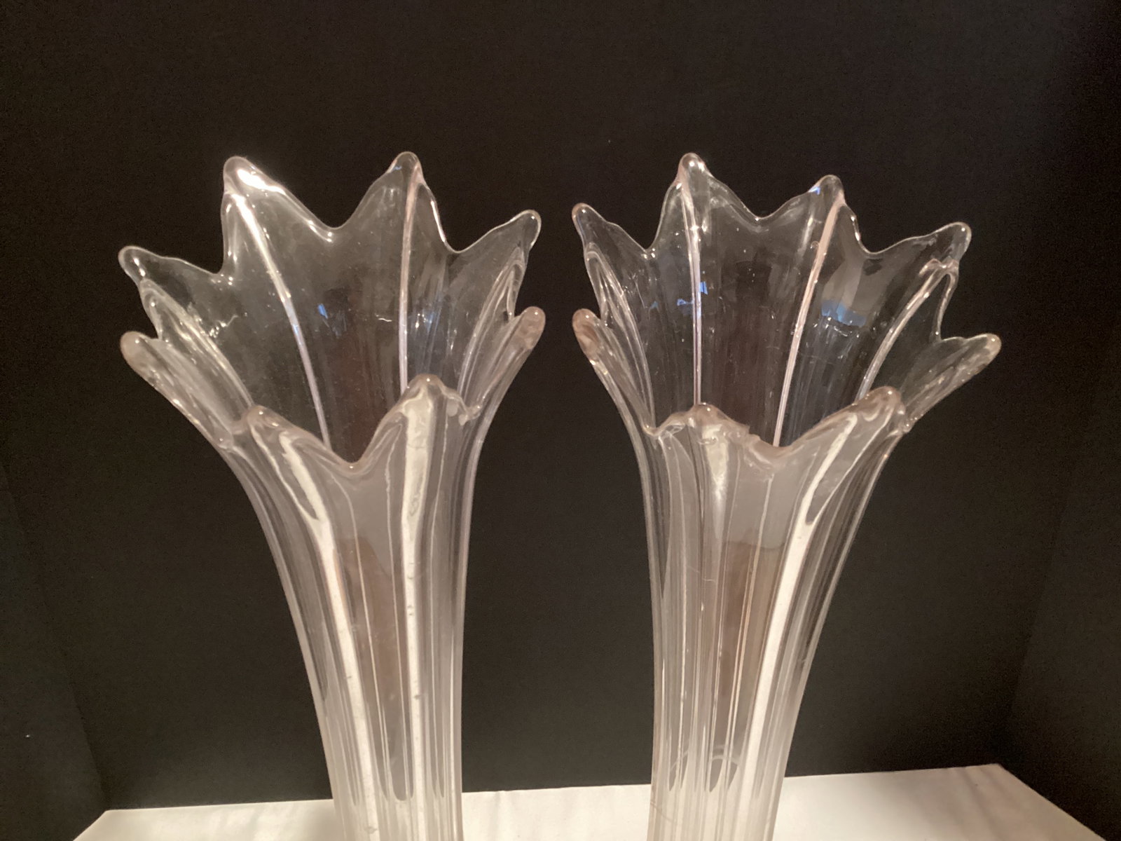 Two Tall Glass Flared Rim Vases - 2