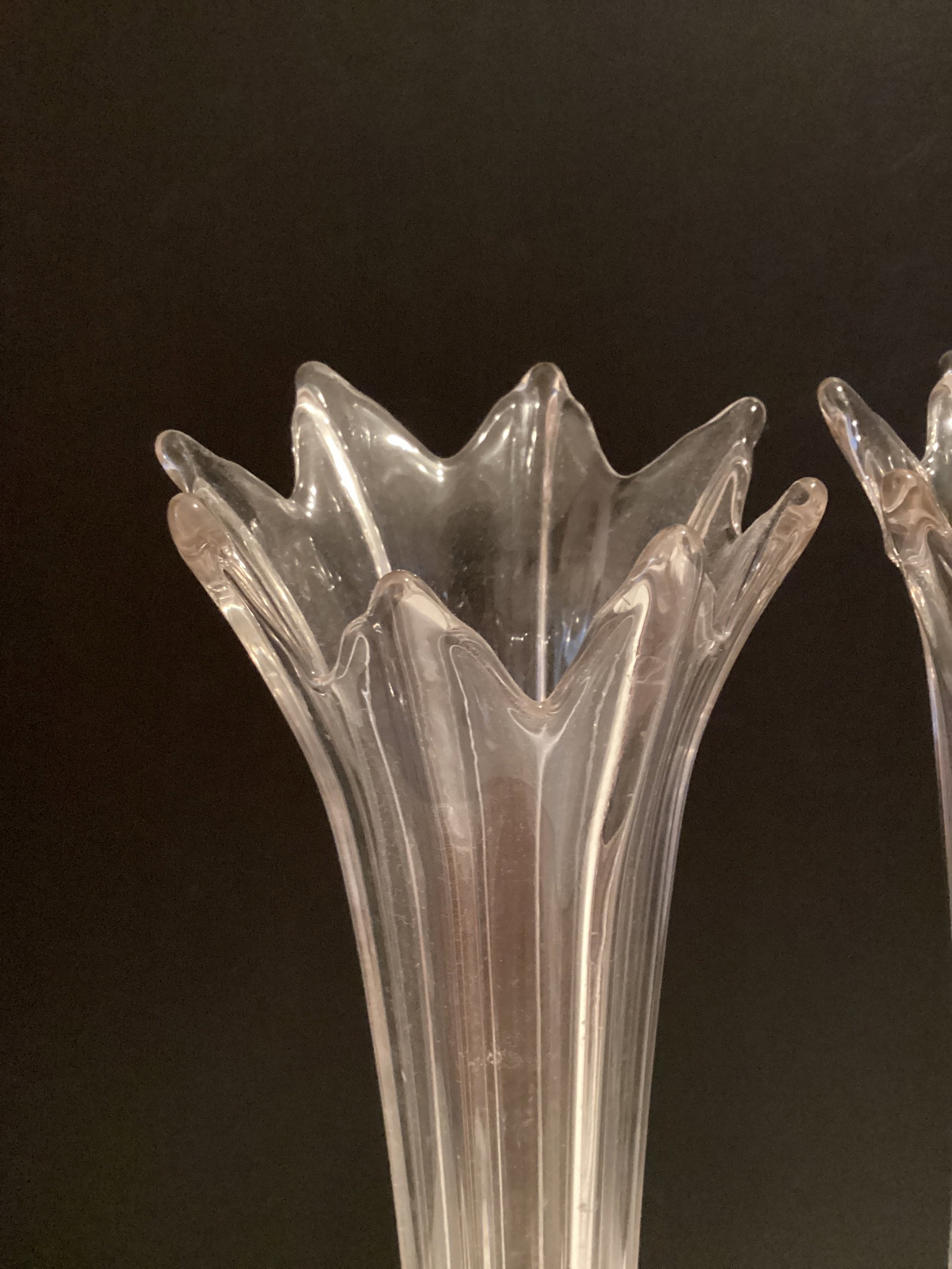 Two Tall Glass Flared Rim Vases - 5