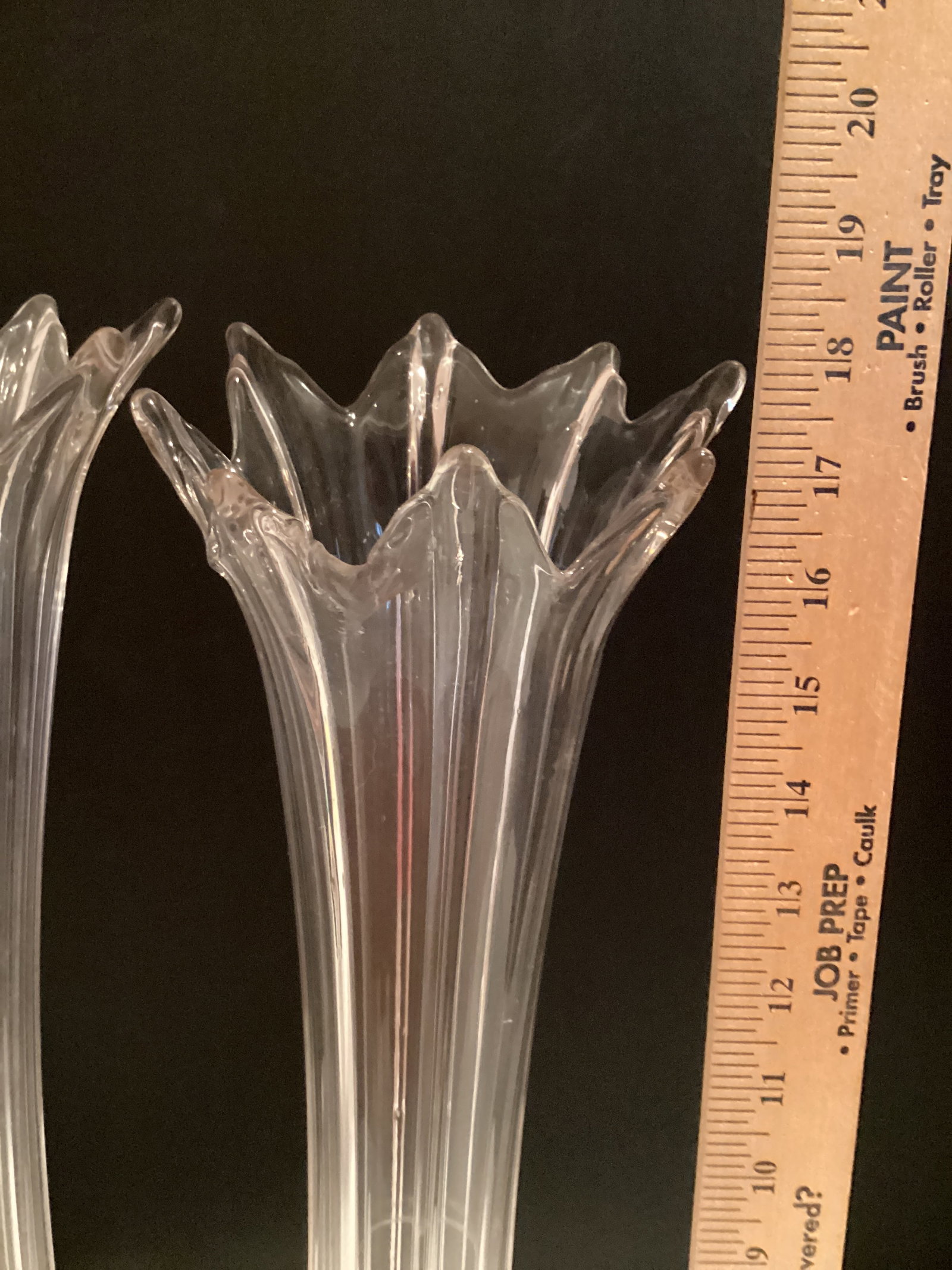 Two Tall Glass Flared Rim Vases - 9