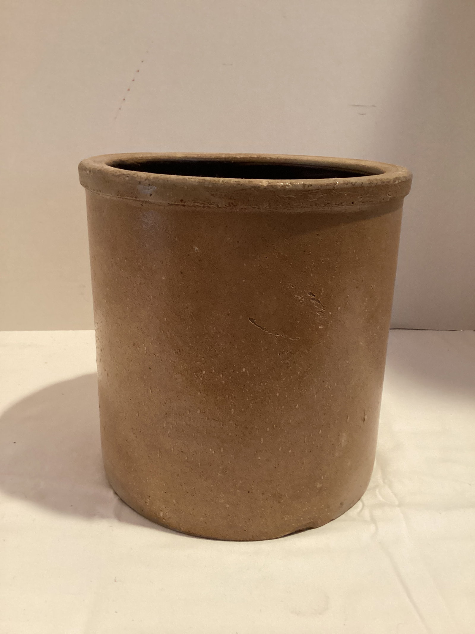 Vintage Glazed Stoneware Crock: 7 1/2" h, 7 1/2" diameter