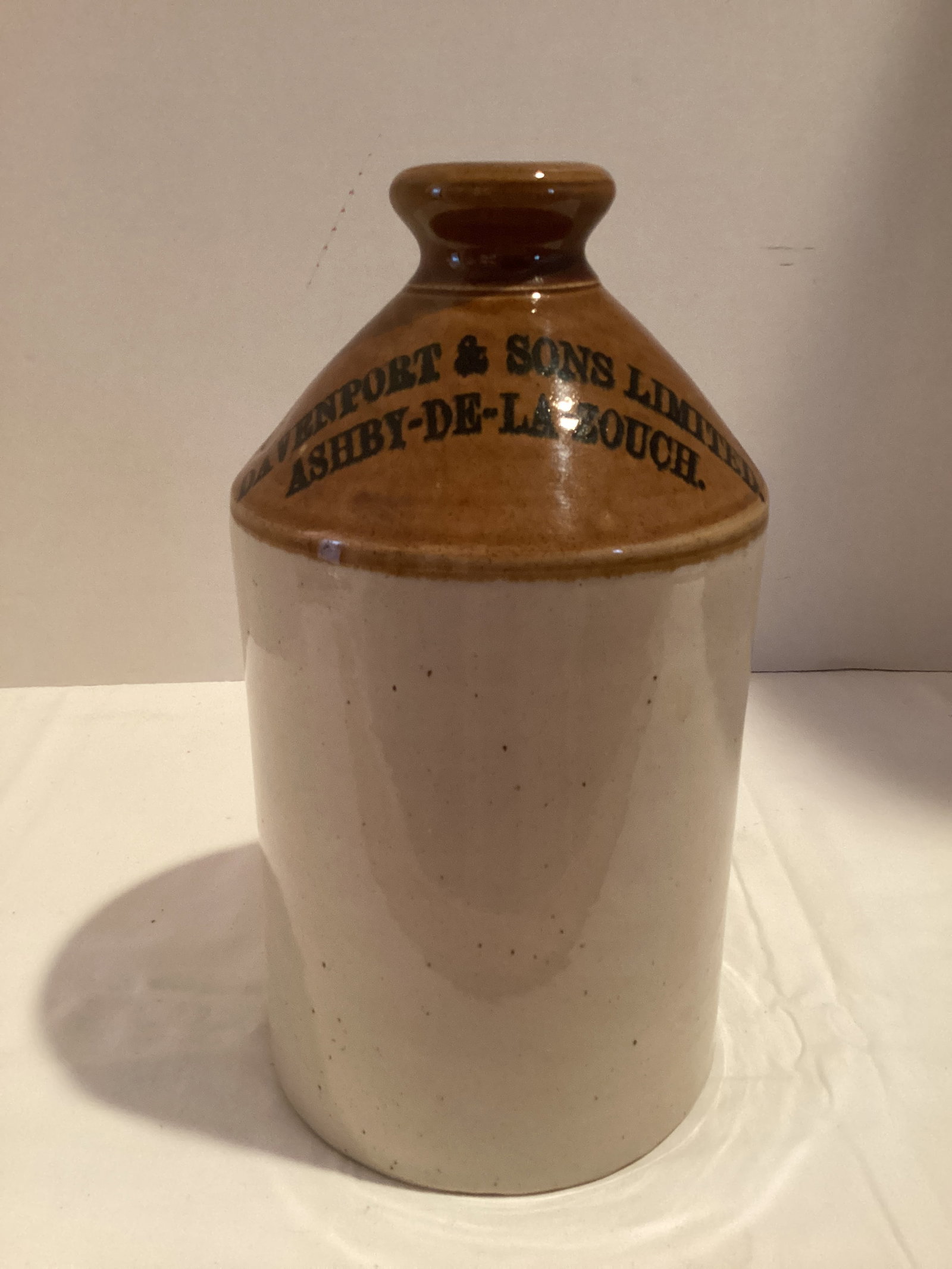 Vintage Davenport and Sons England Glazed Stoneware Whiskey Jug: 10 1/4" h