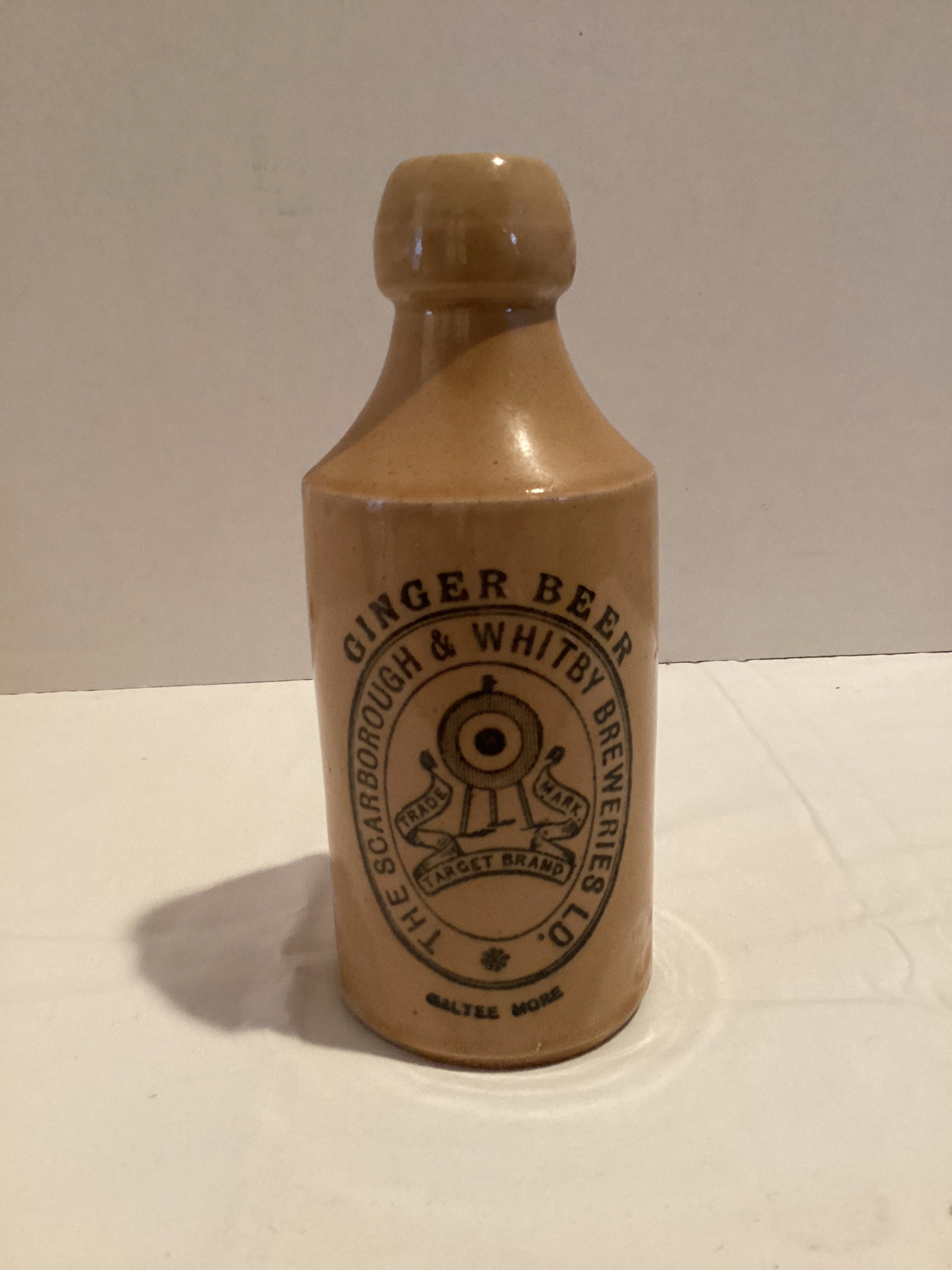 Scarborough and Whitby Breweries Ginger Beer Glazed Stoneware Bottle: 7" h