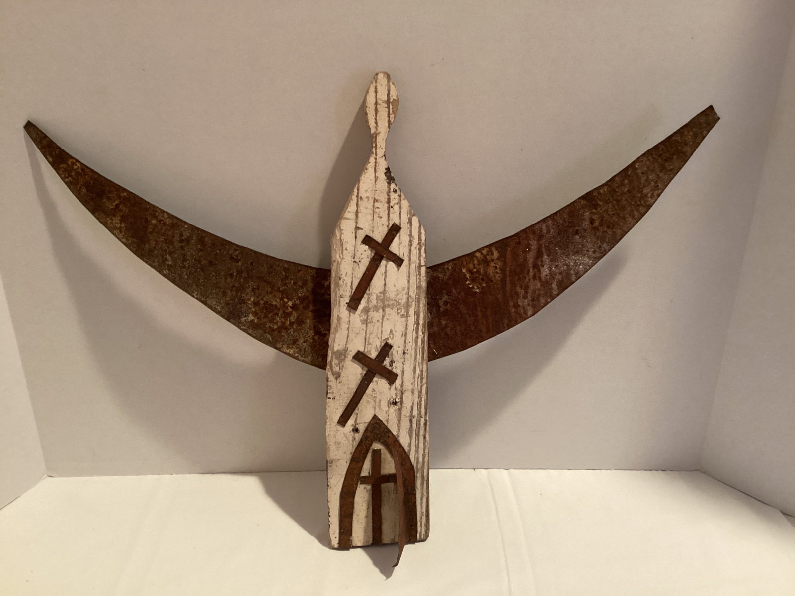 Folk Art Church Angel Wall Hanging: 15" x 20", shipping unavailable for this lot