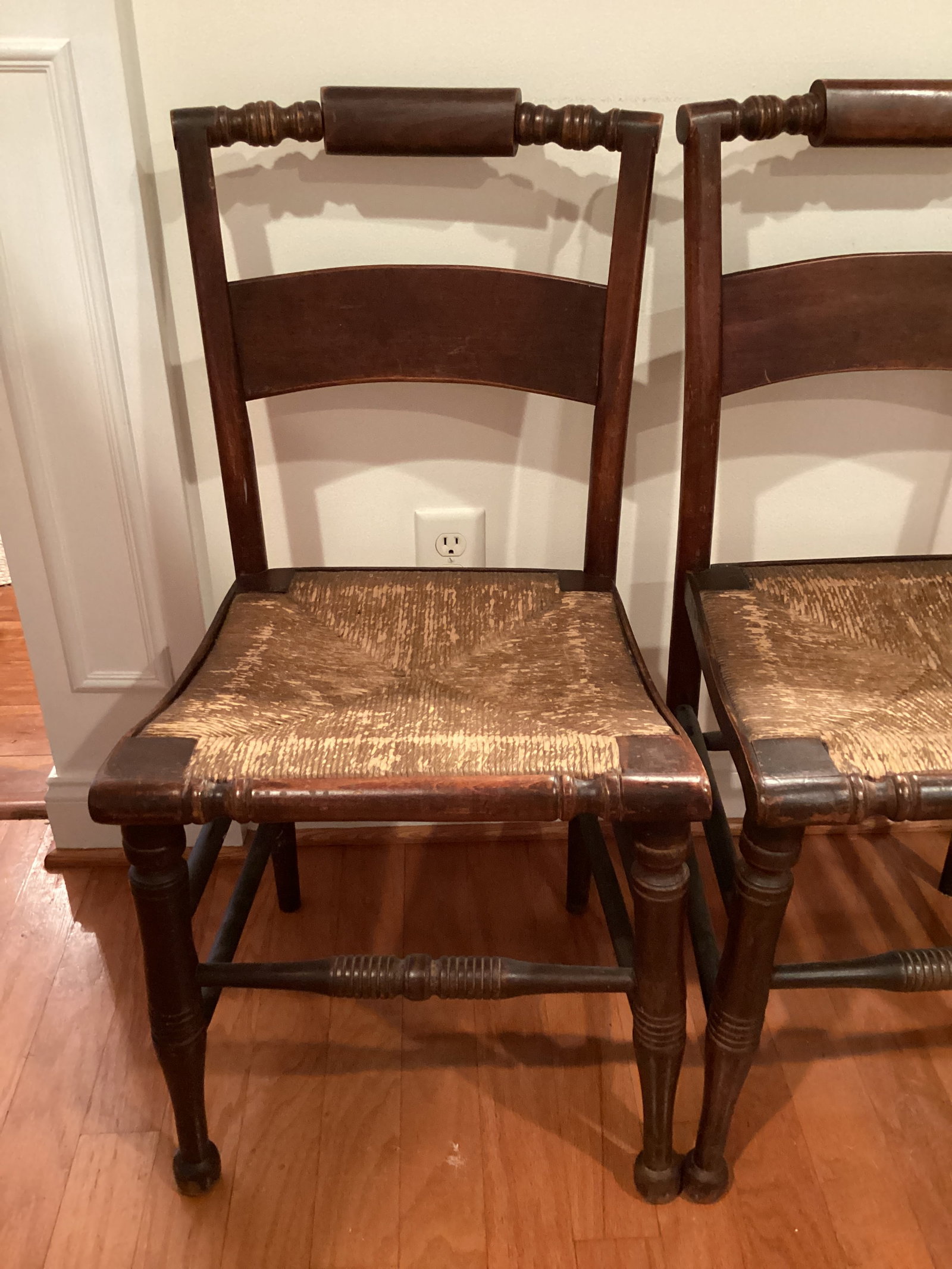 Two Antique Dining Chairs with Woven Seats - 2