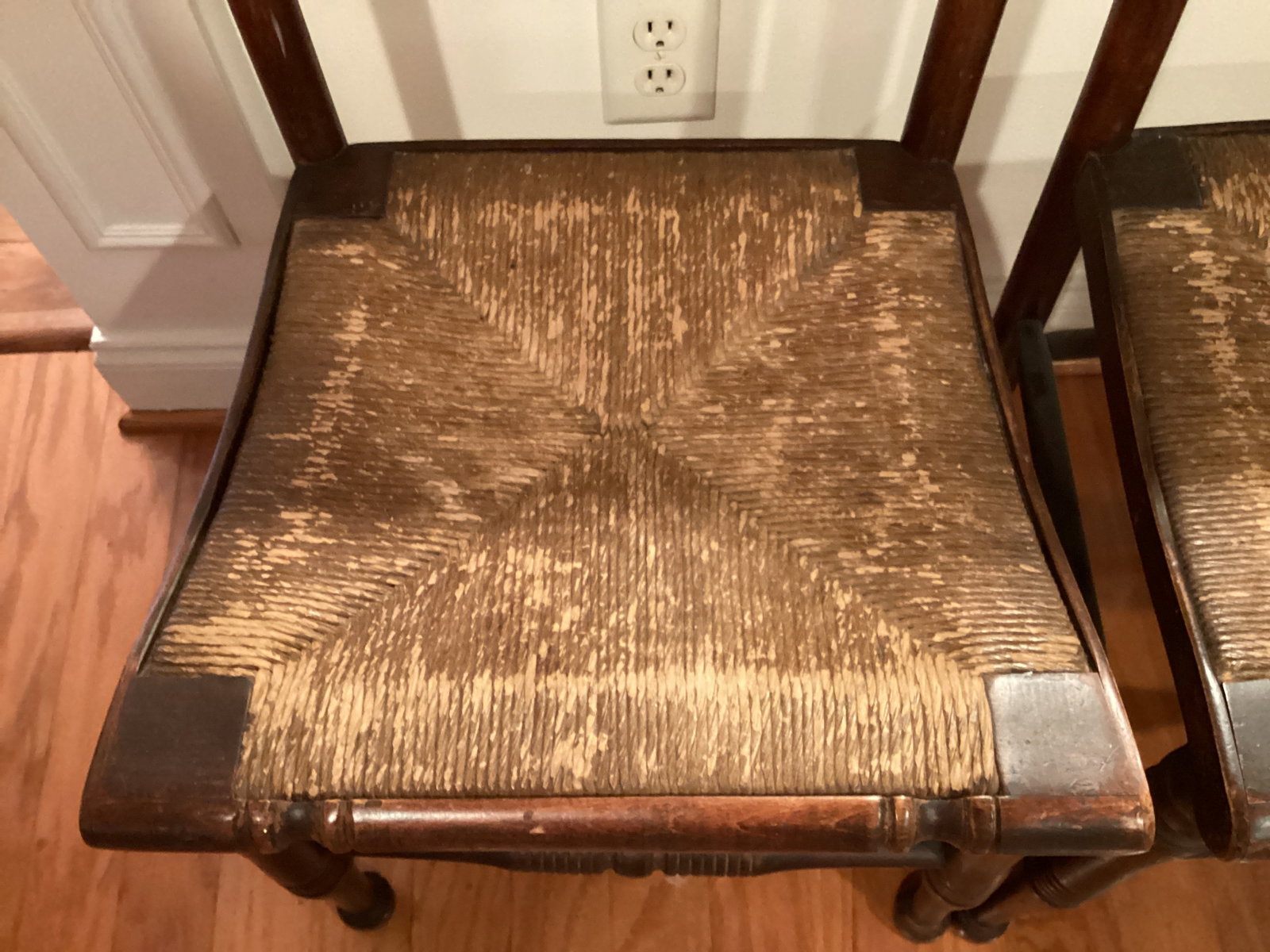 Two Antique Dining Chairs with Woven Seats - 3