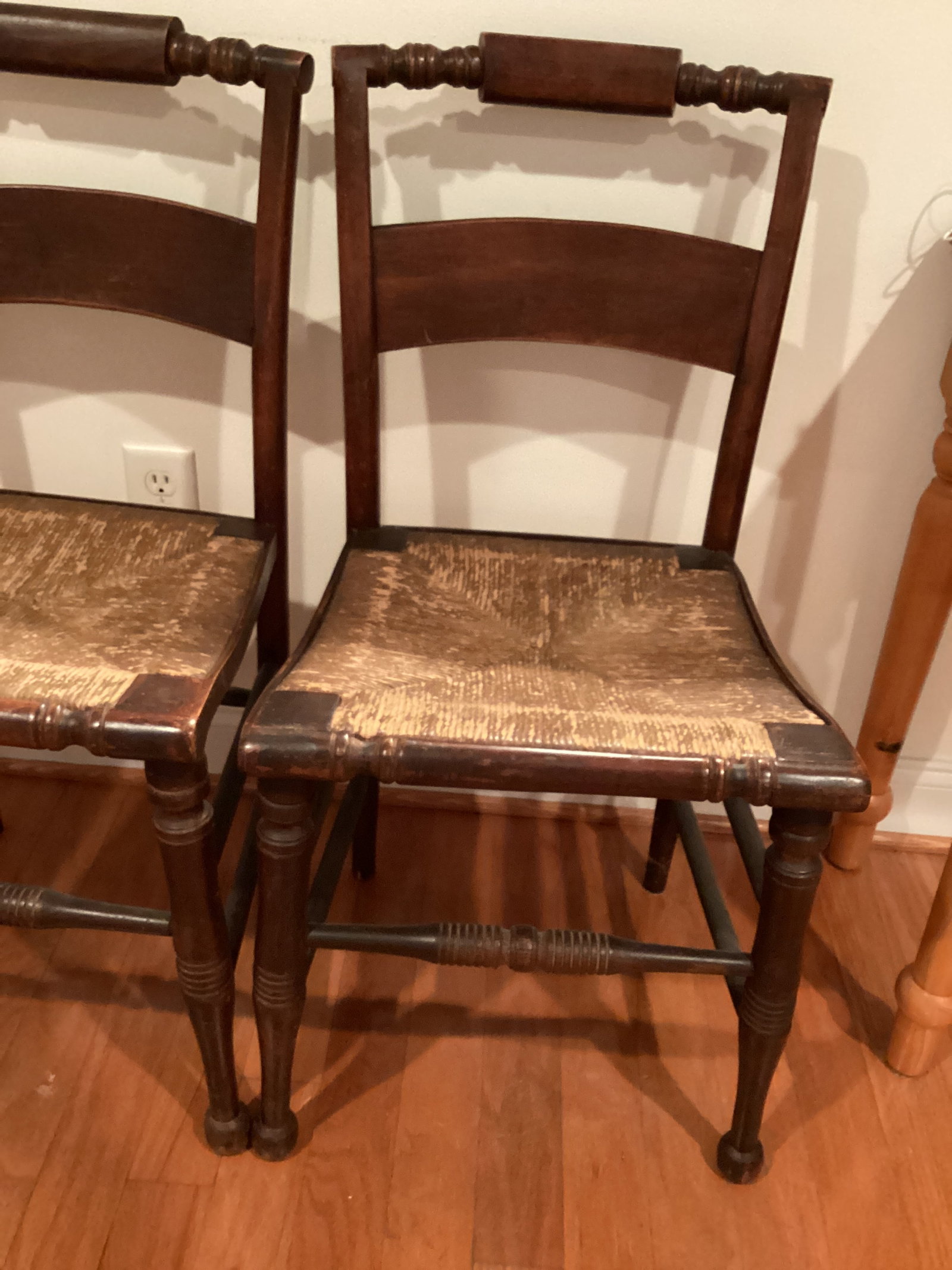 Two Antique Dining Chairs with Woven Seats - 5