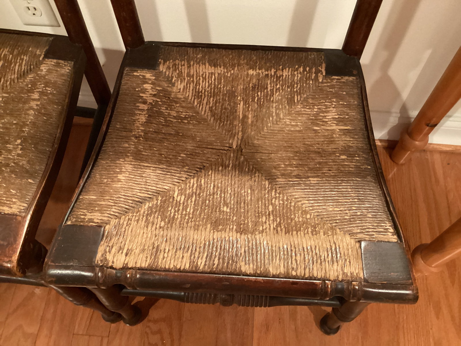 Two Antique Dining Chairs with Woven Seats - 6