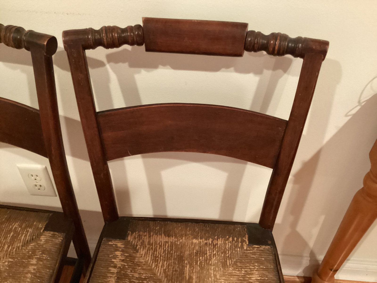 Two Antique Dining Chairs with Woven Seats - 7