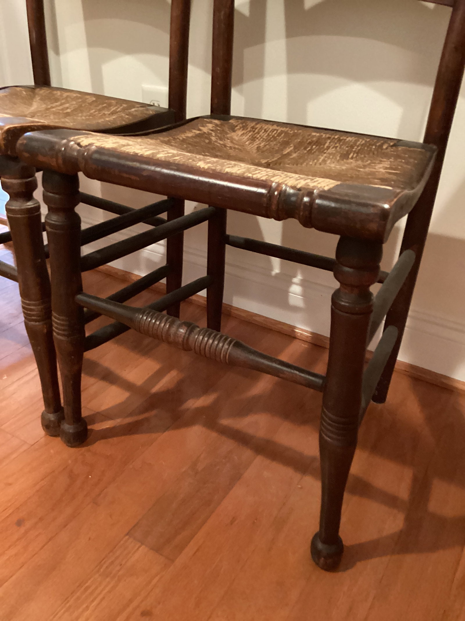 Two Antique Dining Chairs with Woven Seats - 8