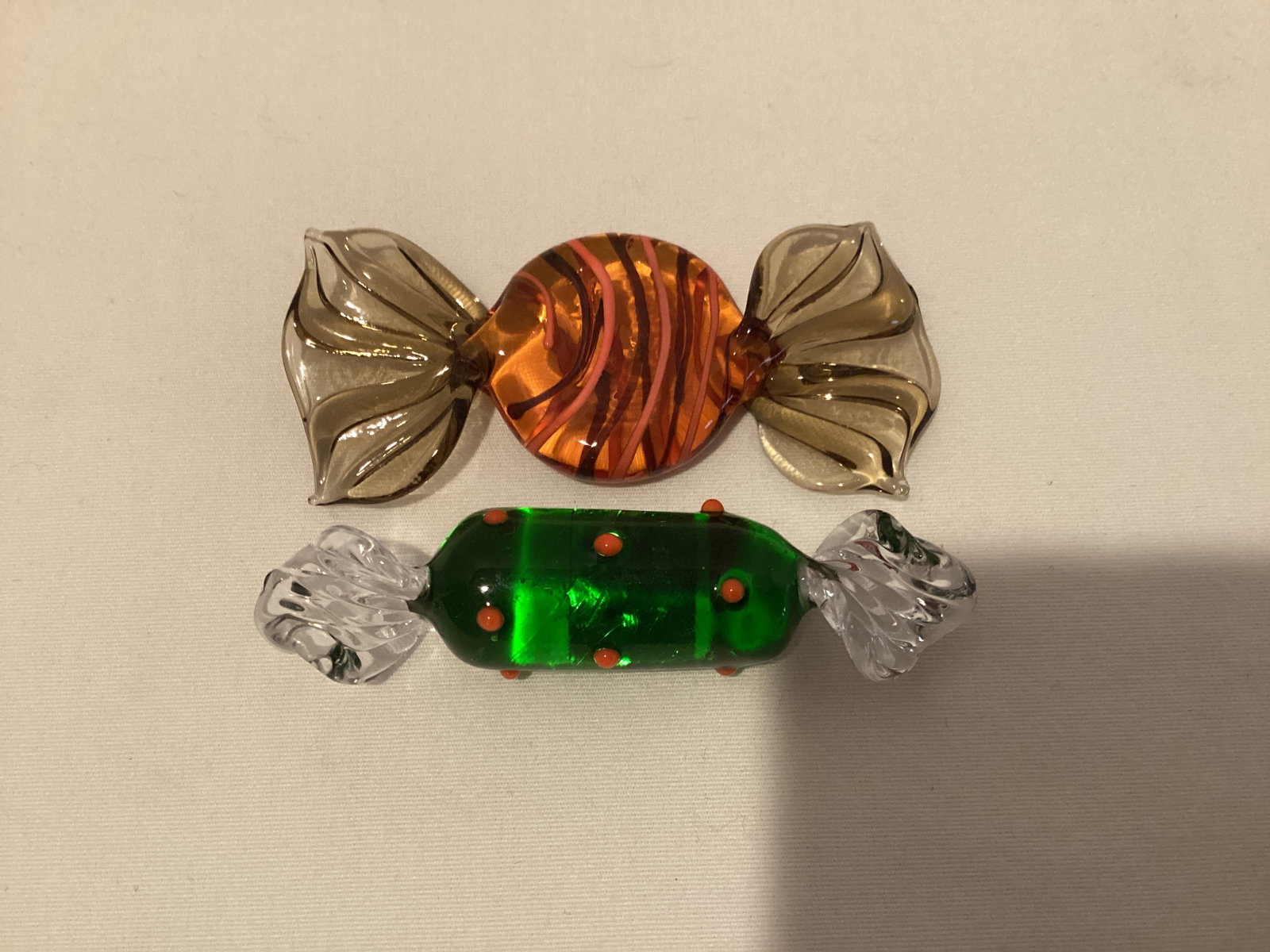 Two Art Glass Wrapped Candies: 3" L