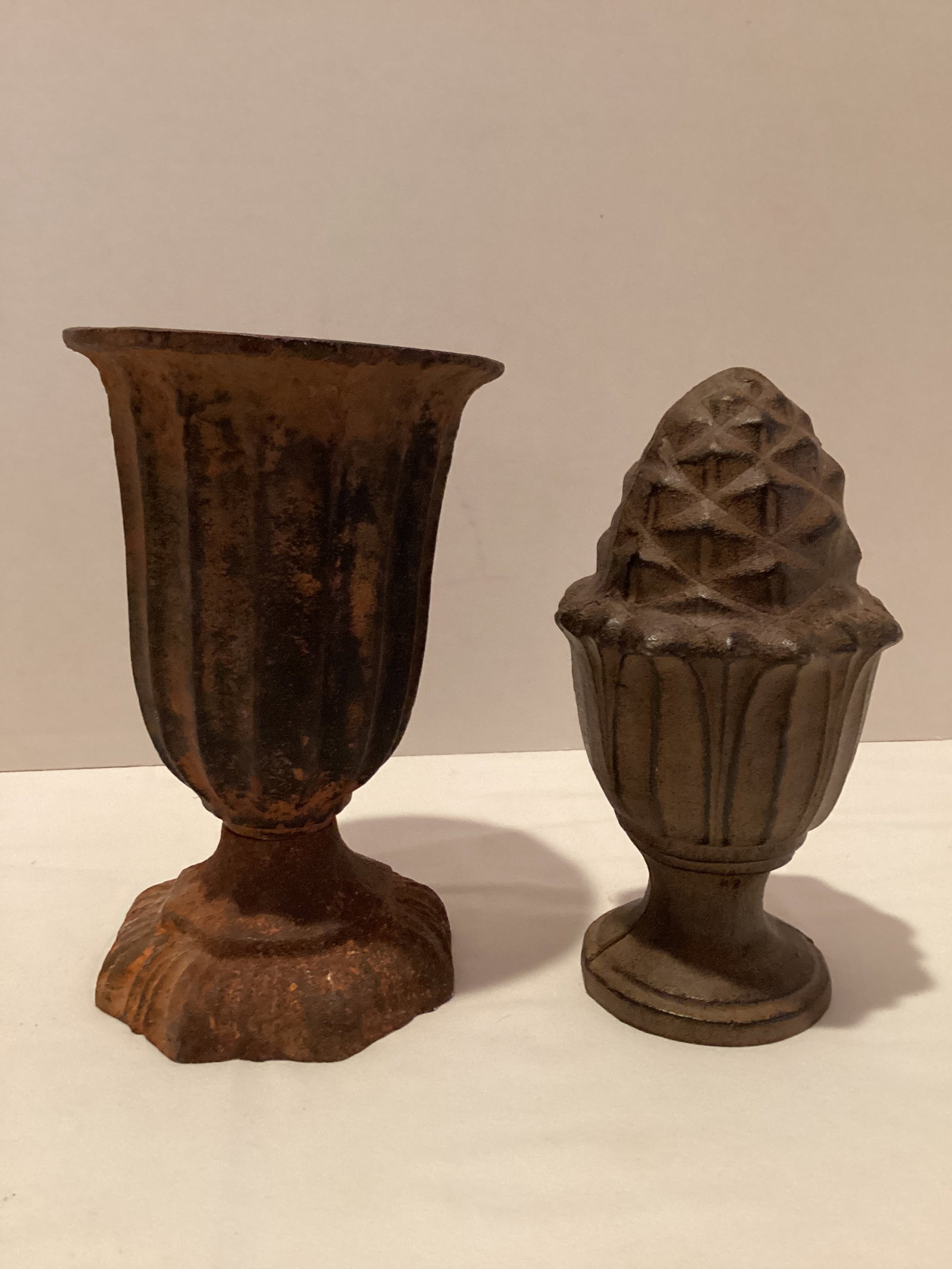 Cast Iron Pedestal Vase and Finial: 7" h