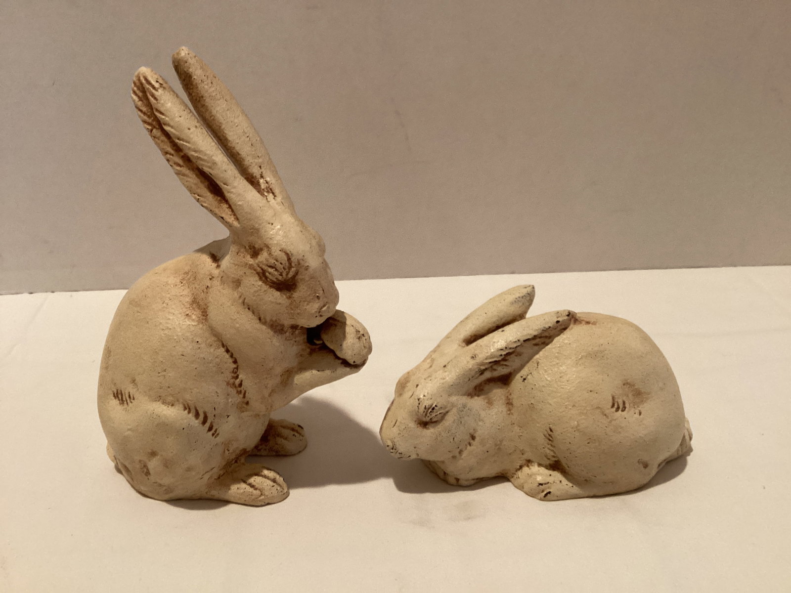 Two Cast Iron Rabbits: 3" and 7" h