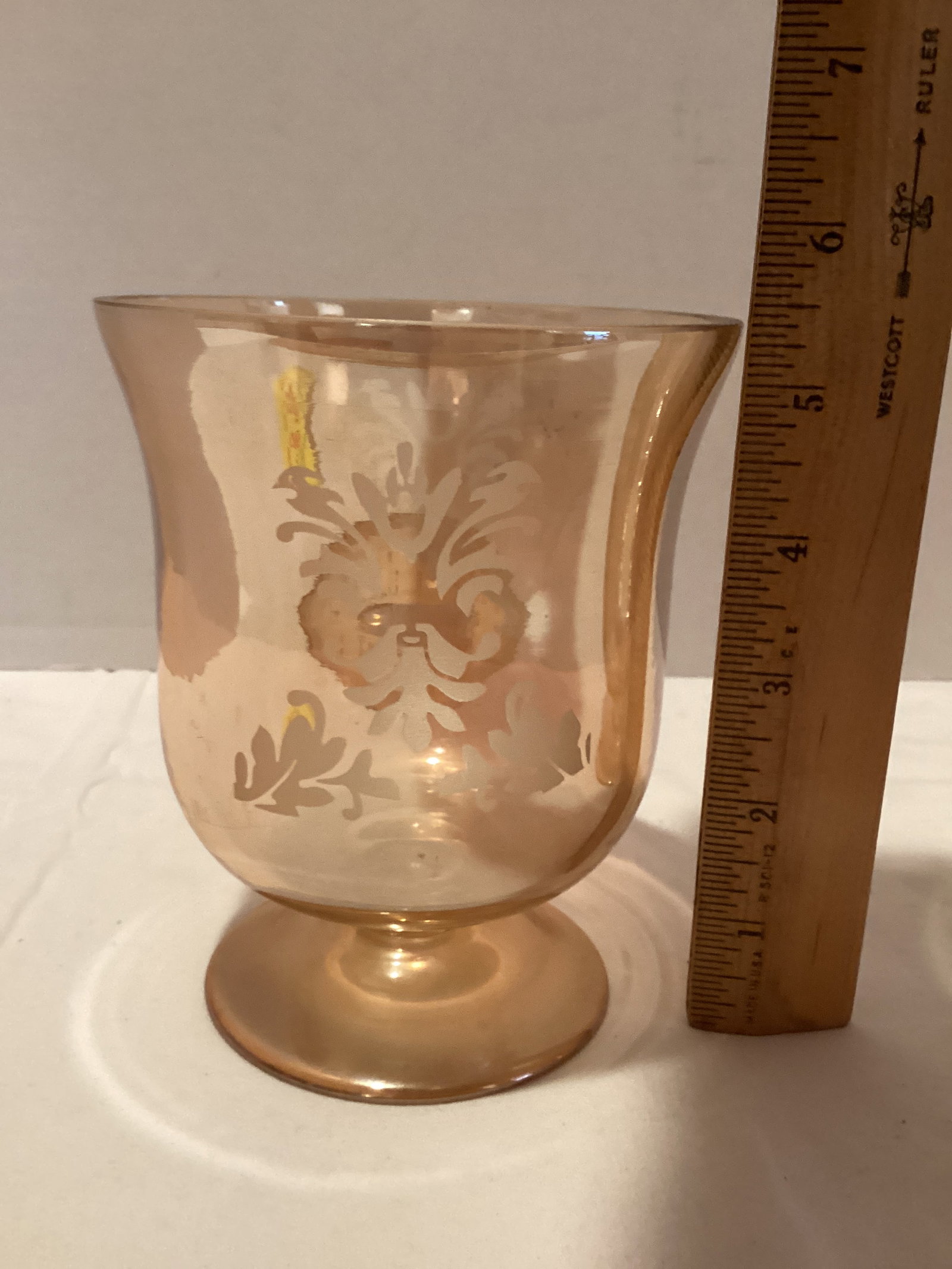 Pair of Amber Iridescent Pedestal Candle Holders - 3