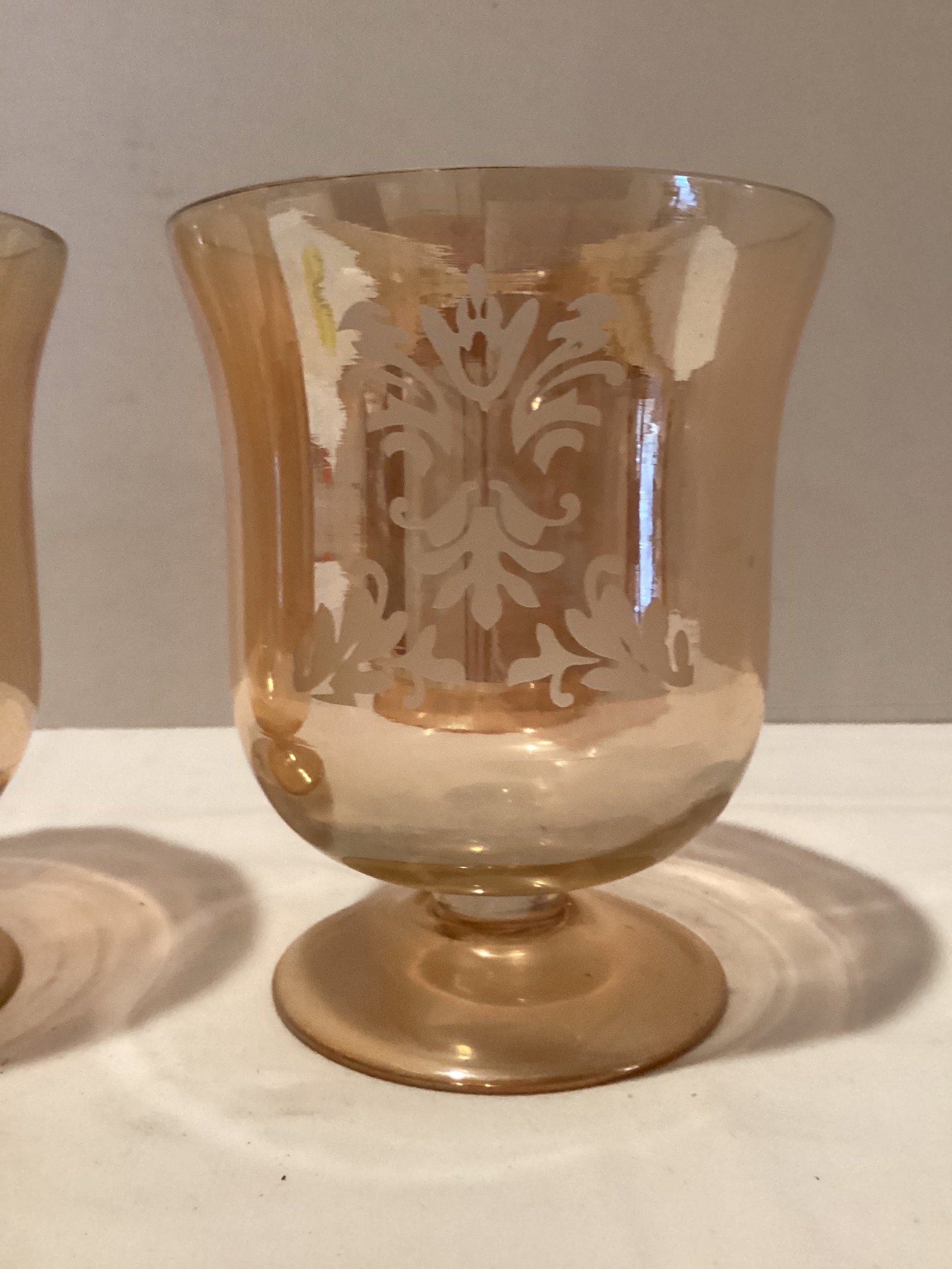 Pair of Amber Iridescent Pedestal Candle Holders - 6