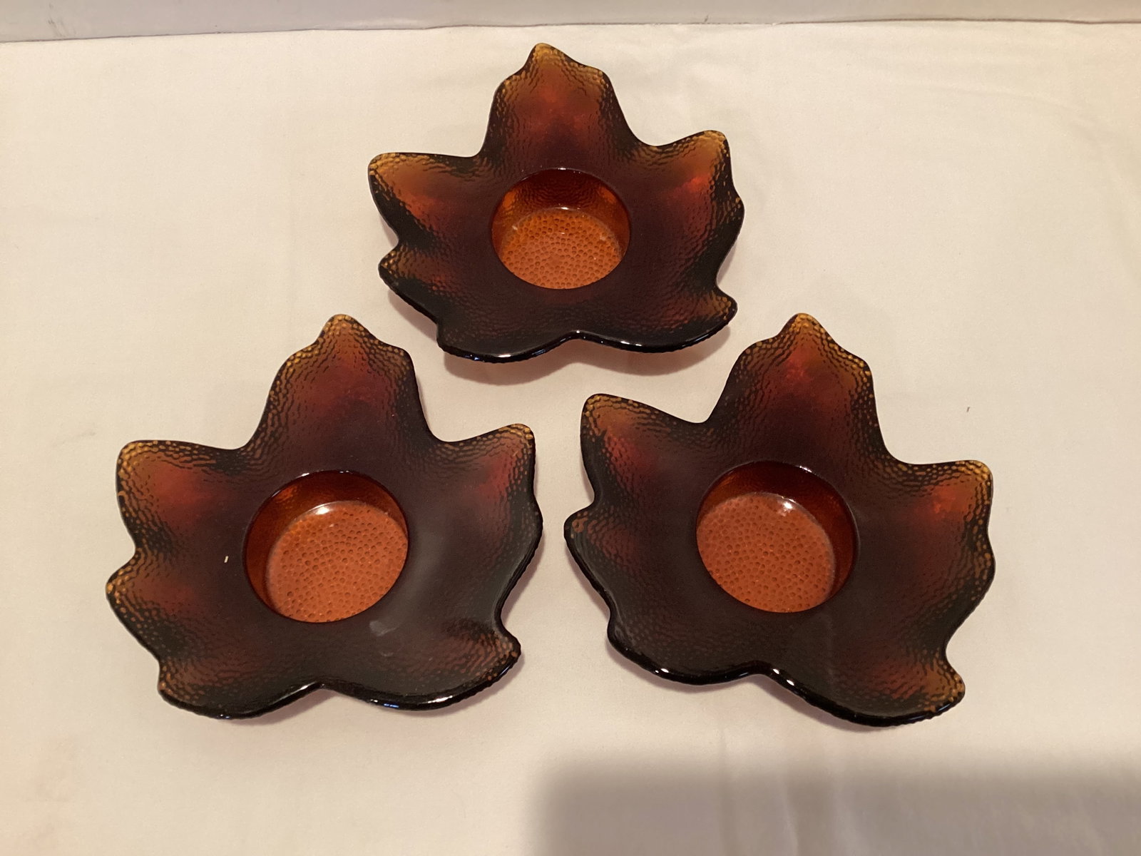 Three Glass Leaf Votive Holders: 5 1/2" diameter