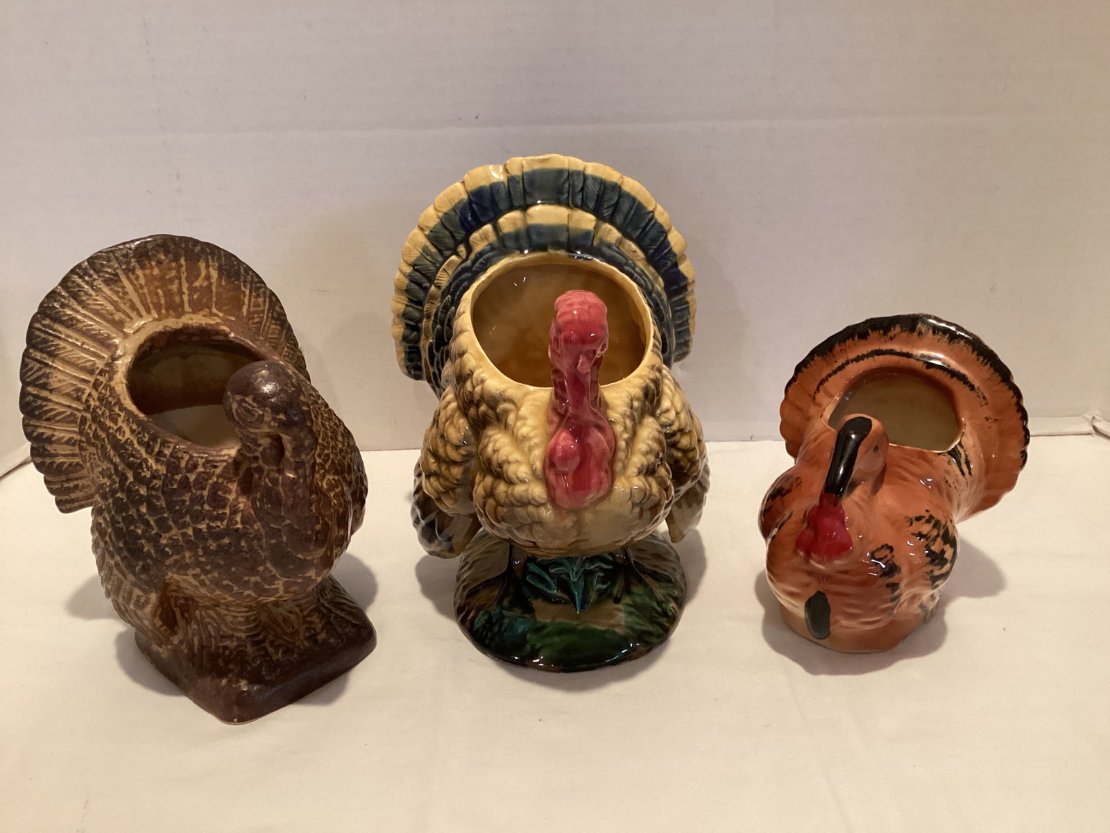 Three Thanksgiving Turkey Planters: 4 3/4" to 7 1/2" h