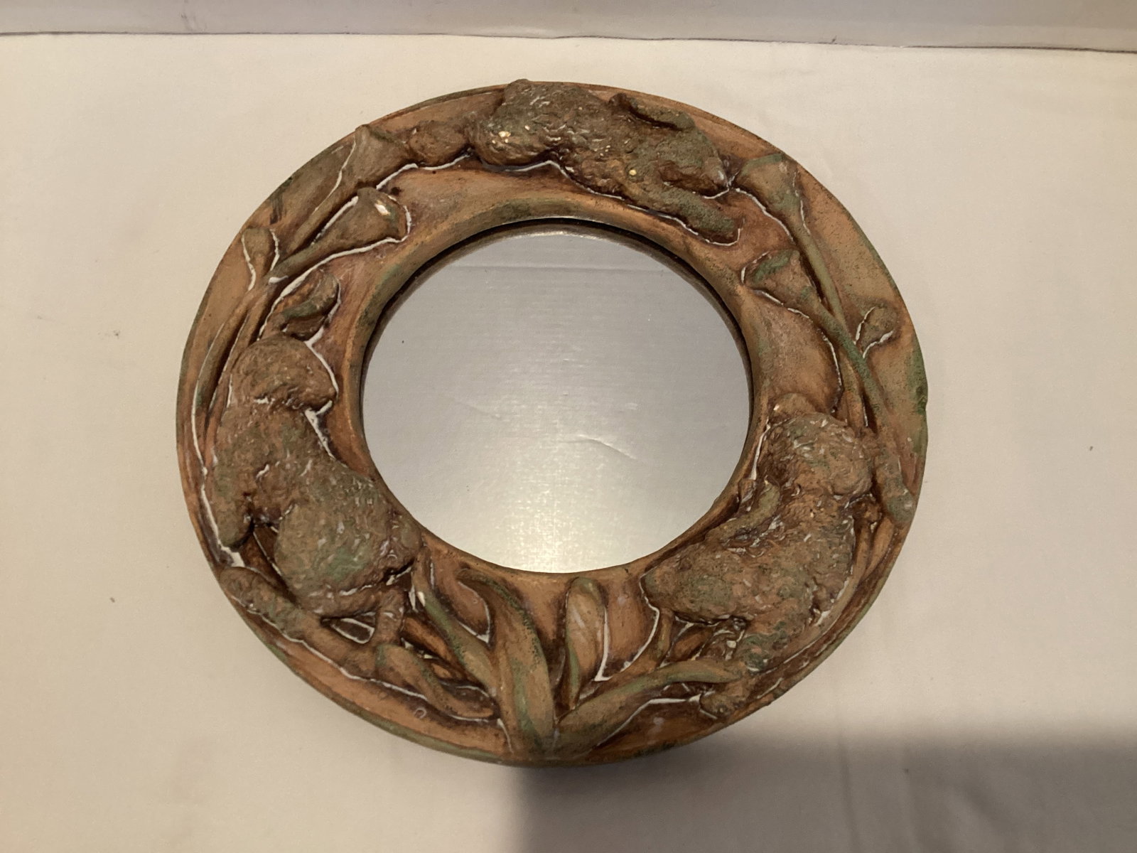 Framed Rabbit Mirror: 9 3/4" diameter