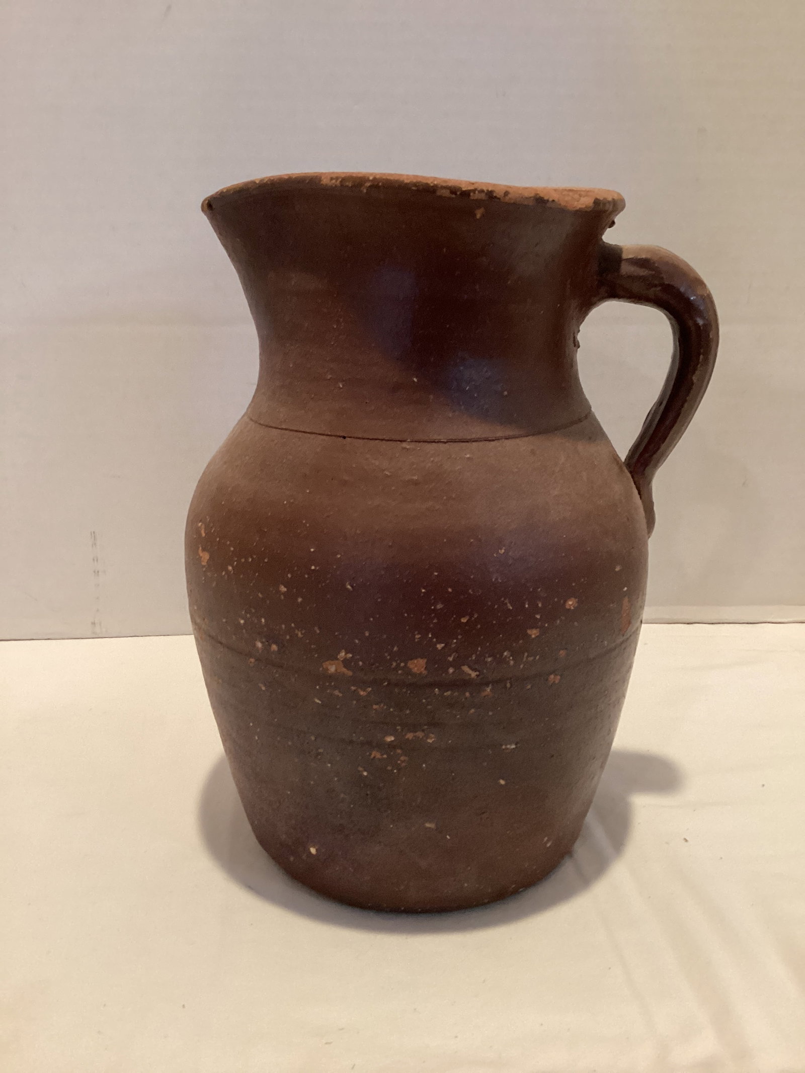Antique Stoneware Pitcher: some chips, 10" h
